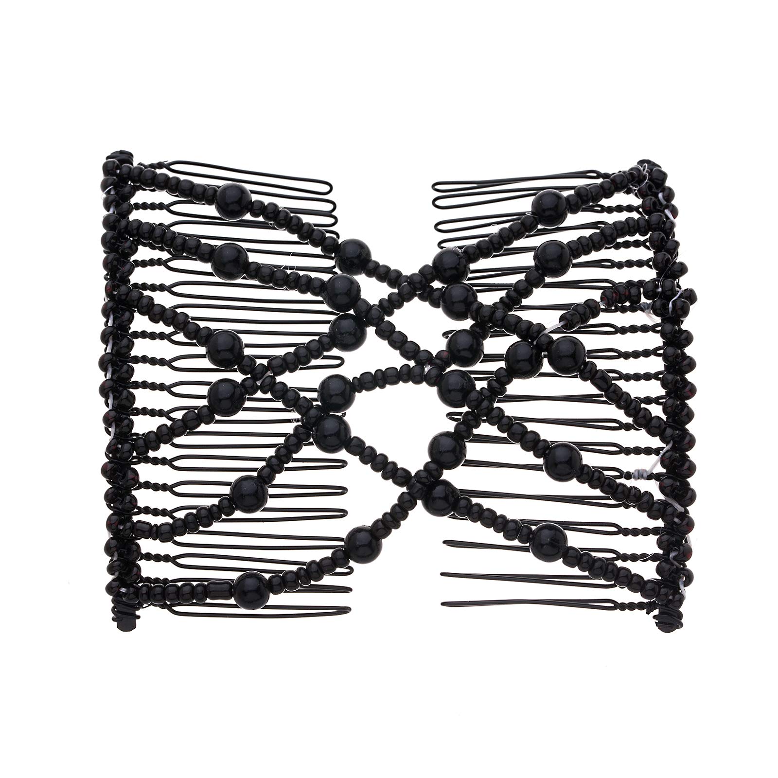 Ruihfas Easy Stretch Beaded Hair Comb - Double Stretching Combs for Women & Girls - Hair Bun Maker Styling Accessories (Black) - Perfect for Updos, Ponytails & Braids