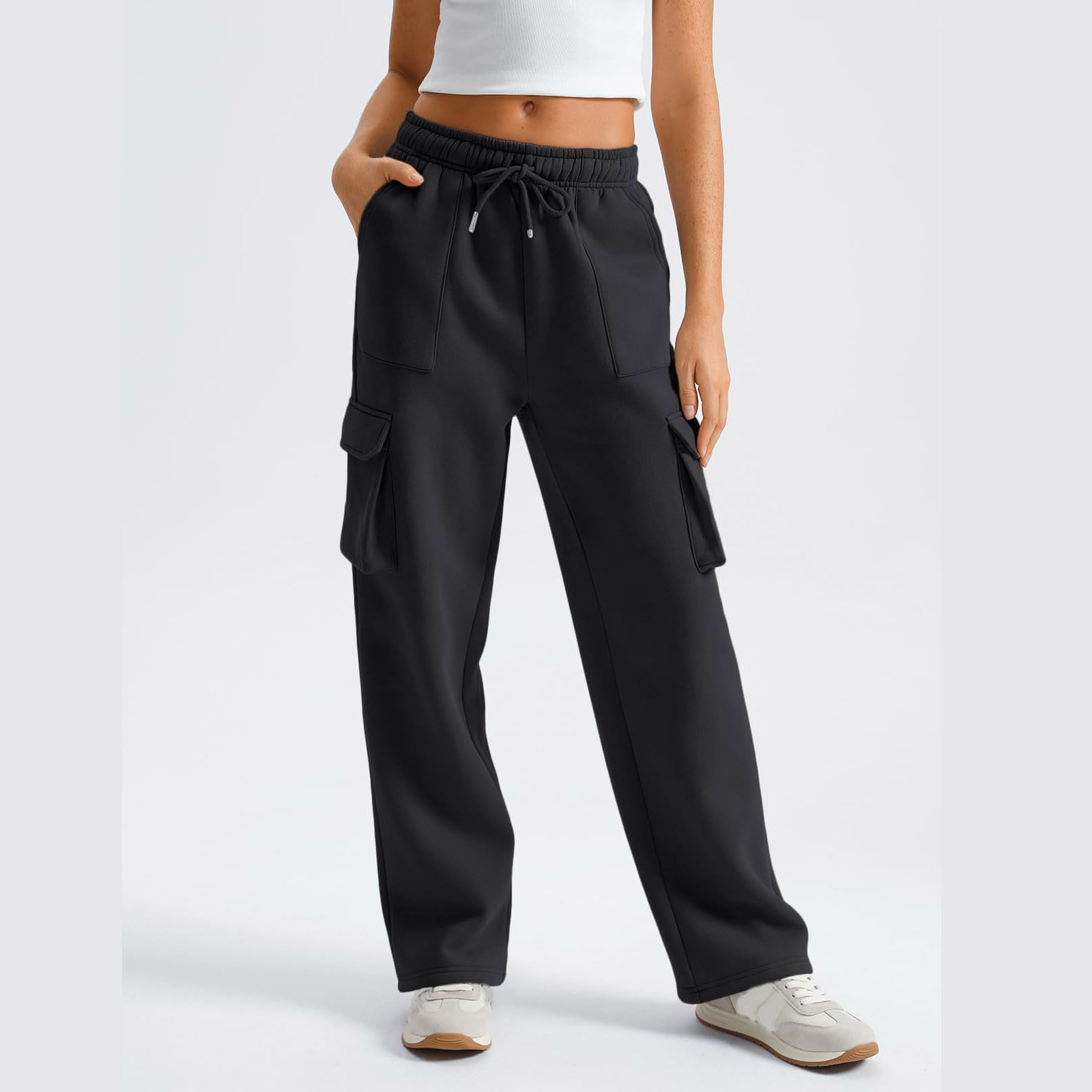 **Women's High Waisted Cargo Sweatpants - Baggy Wide Leg Fleece Joggers for Workout, Lounge & Casual Wear - Loose Fit Athletic Pants for Running, Yoga & Everyday Comfort**