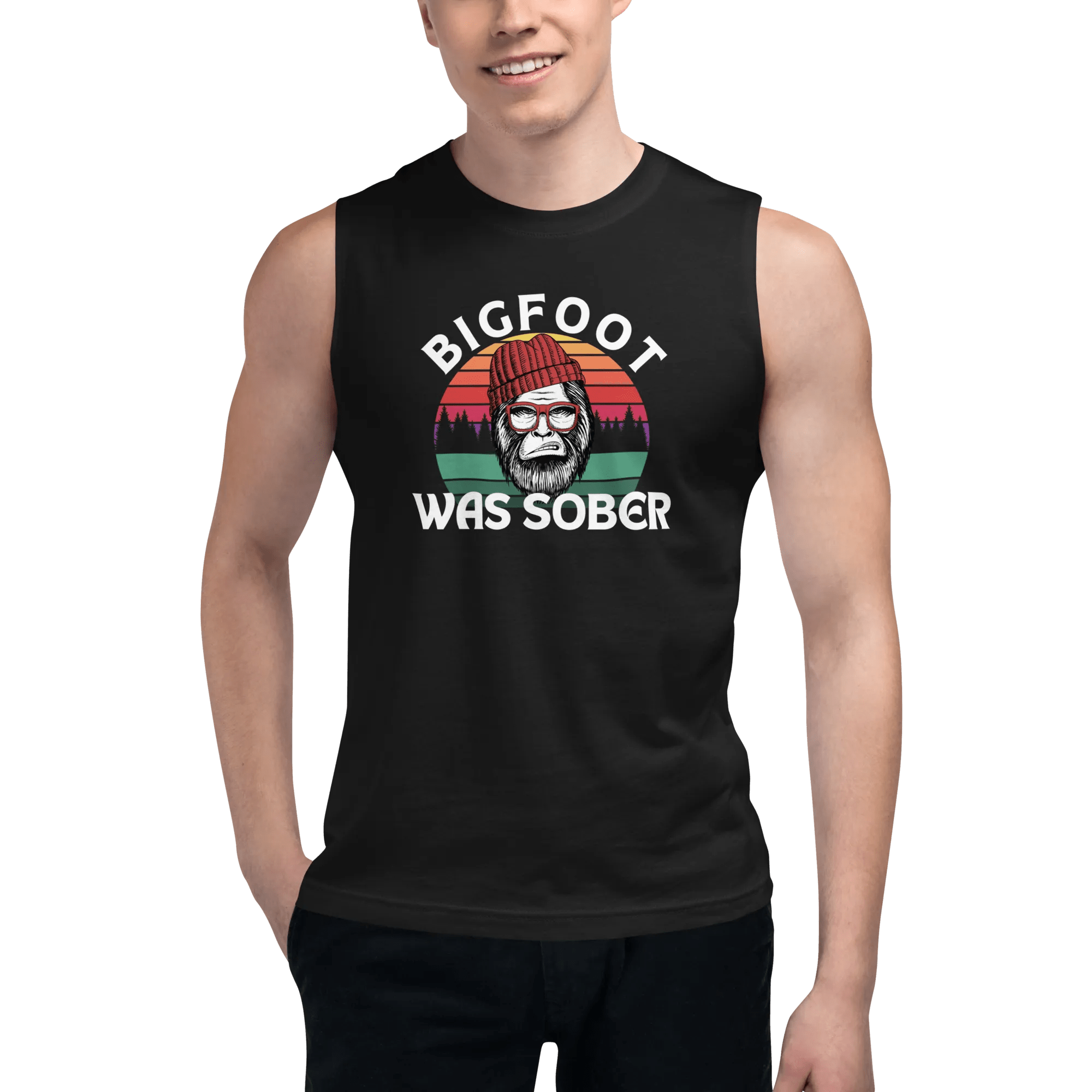 Bigfoot Was Sober Funny Muscle Shirt for Men - Vintage Humor Graphic Tee for Gym, Workout & Casual Wear