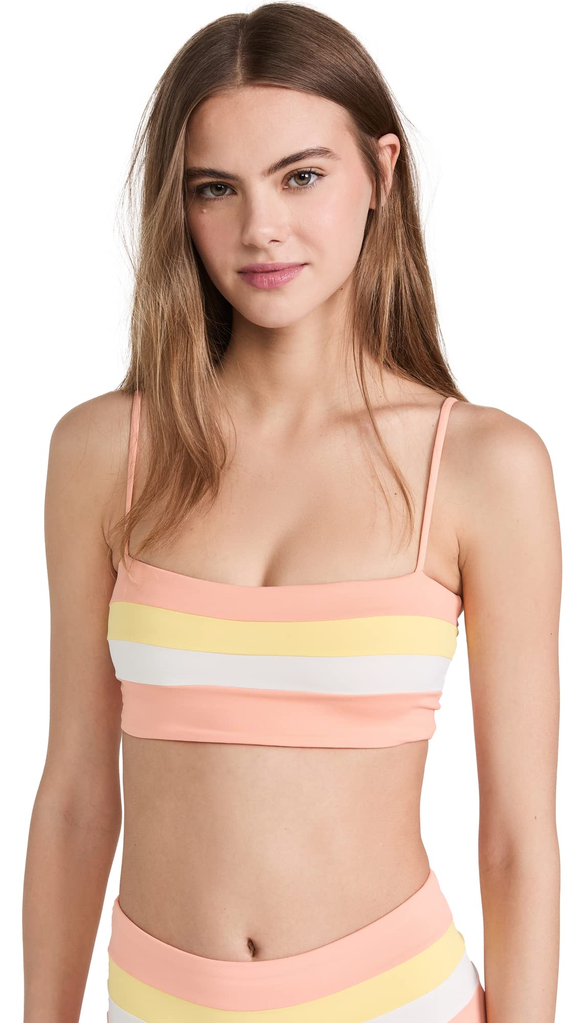 LSpace Women's Rebel Stripe Bikini Top - Cream, Lemon Drop & Tangy - Size S | Sexy Summer Swimwear for Beach, Pool & Vacation