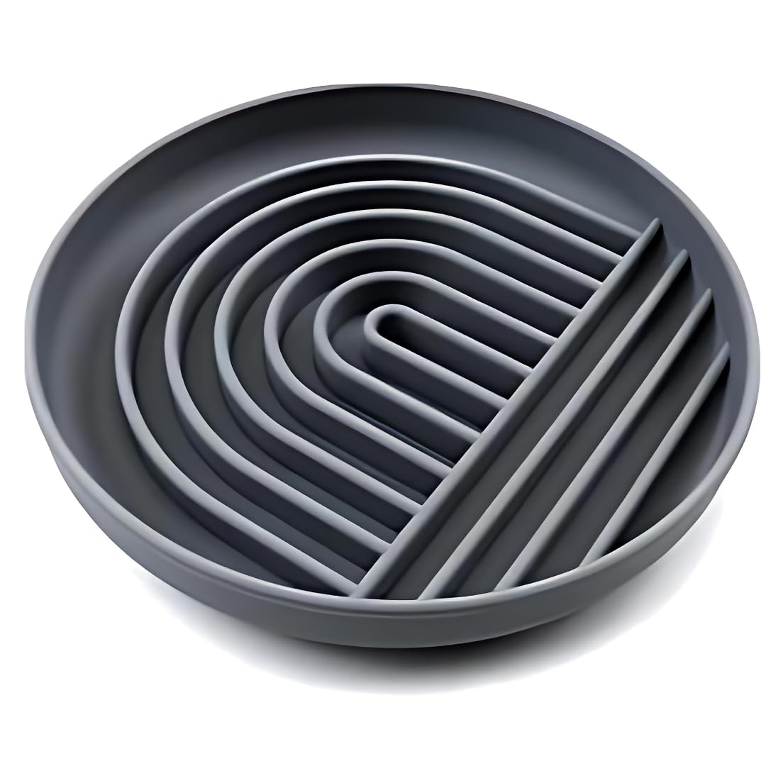 Interactive Slow Feeder Dog Bowl - Silcone Puzzle Bowl for Large Breed Dogs, Outward Hound Maze Design, Anti-Gulping Lick Mat - Perfect for Mealtime Enrichment & Anxiety Relief (Dark Grey)