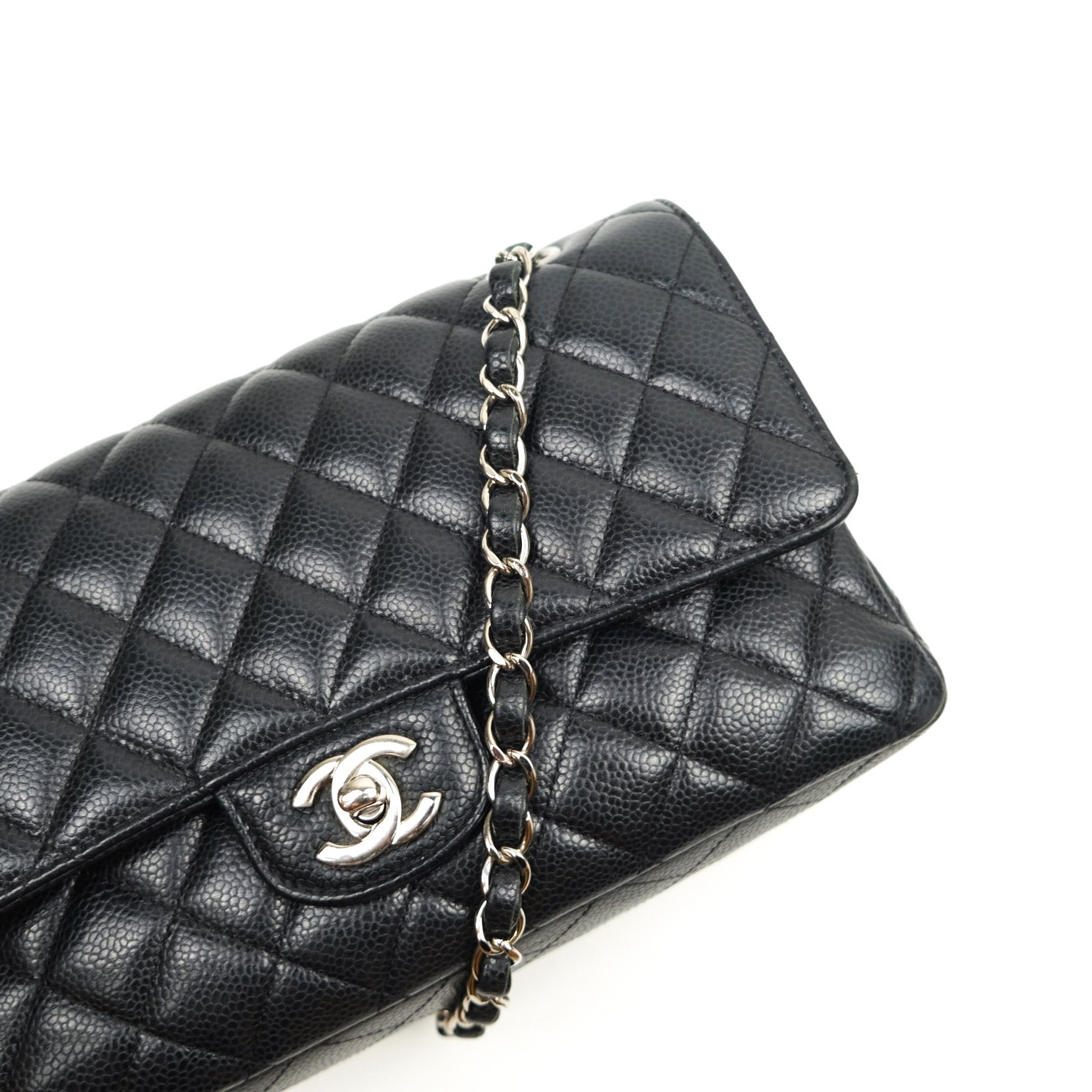 Chanel Classic Medium Double Flap Bag Black Caviar Leather with Silver Hardware - Luxury Shoulder Bag for Women, Perfect for Work, Parties & Special Occasions