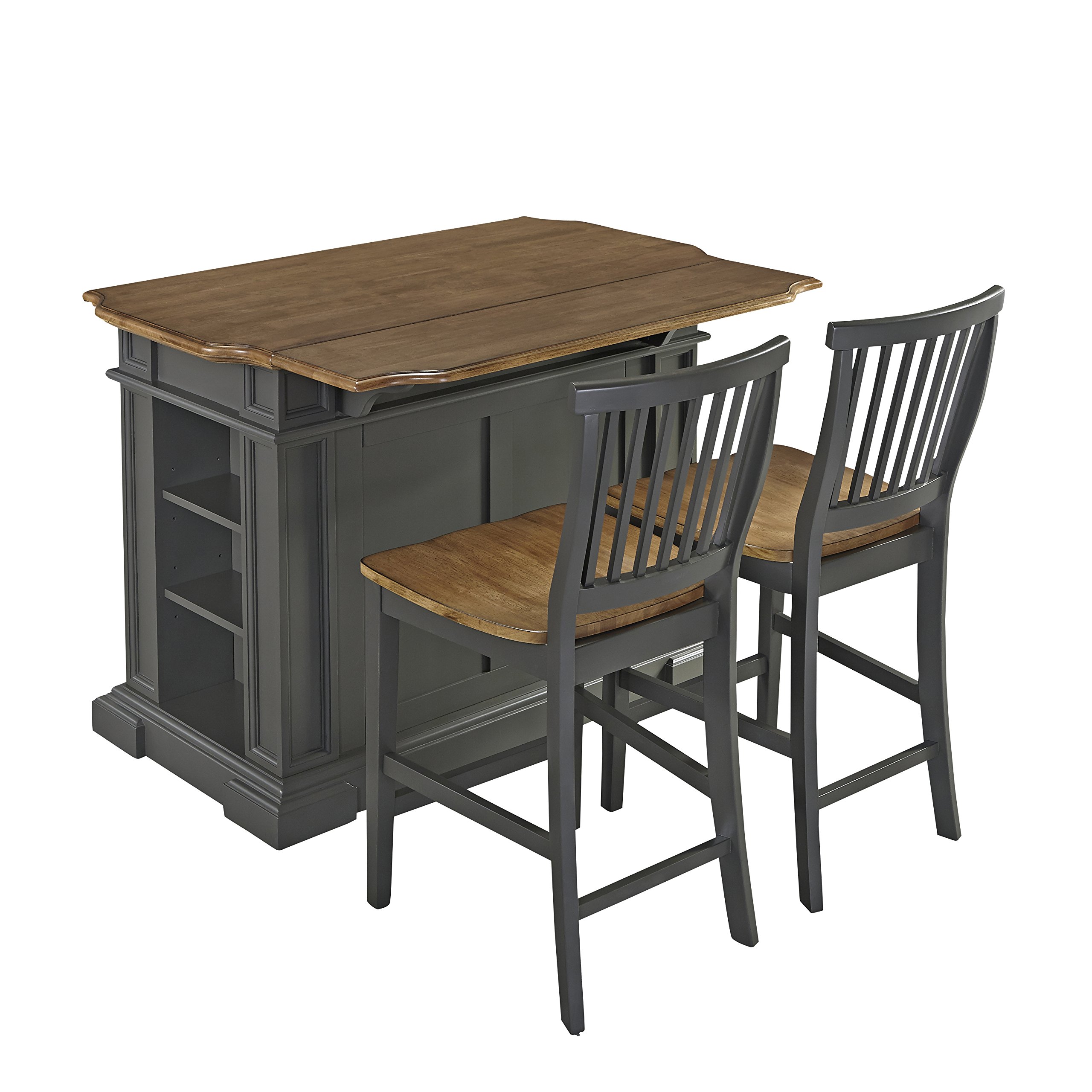 Homestyles Americana Gray Kitchen Island with Drop Leaf Breakfast Bar - Stylish & Functional Kitchen Furniture for Small Spaces, Perfect for Cooking, Dining & Entertaining