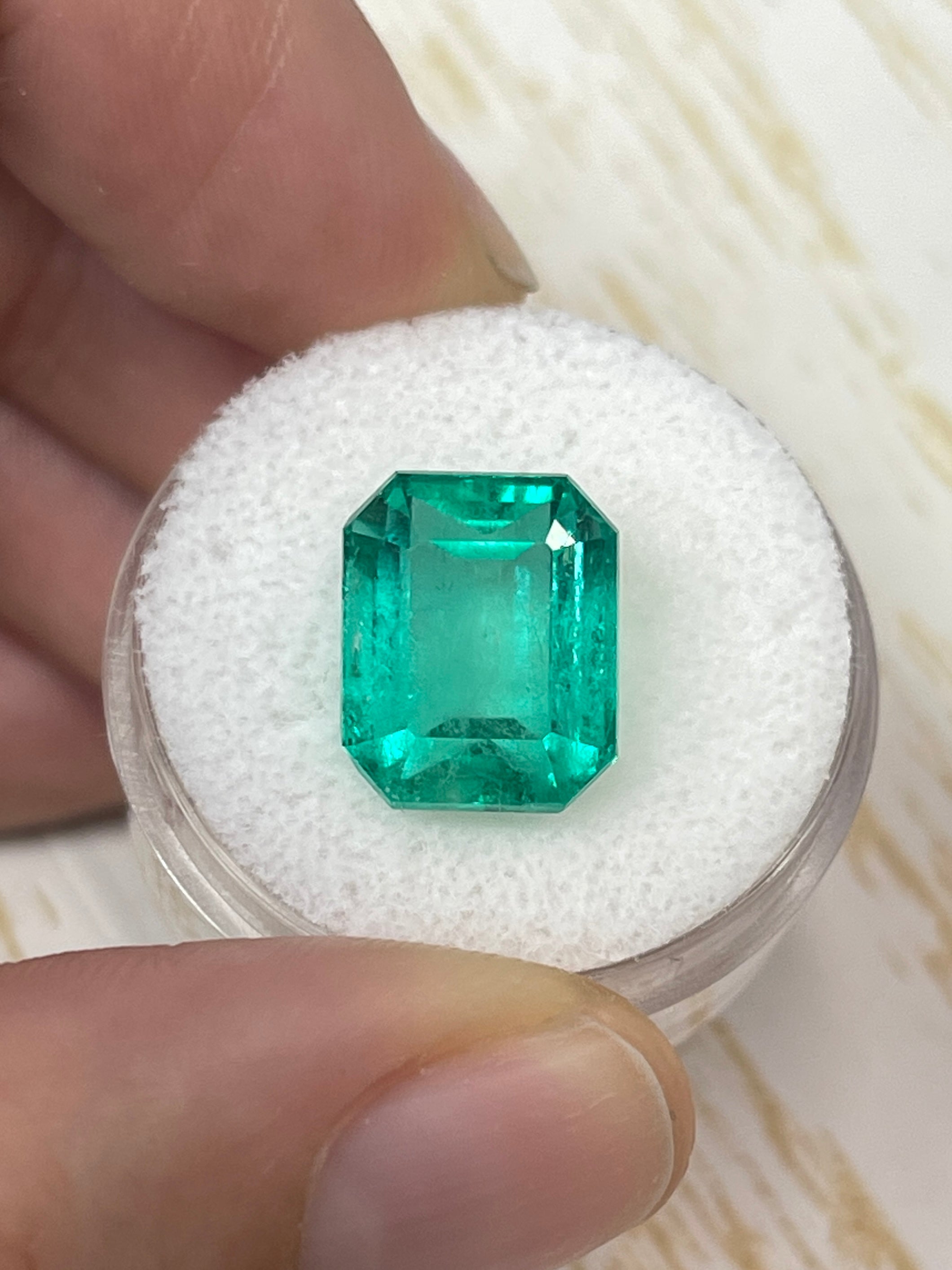 7.22 Carat 13x10mm Bluish Green Loose Colombian Emerald - Emerald Cut Gemstone for Jewelry Making, Engagement Rings & Collector's Items