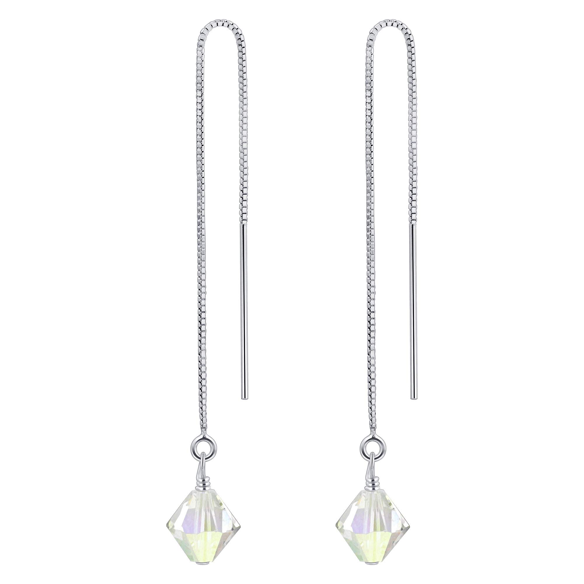 925 Silver Threader Drop Earrings with Austrian Crystals - Elegant Party Jewelry