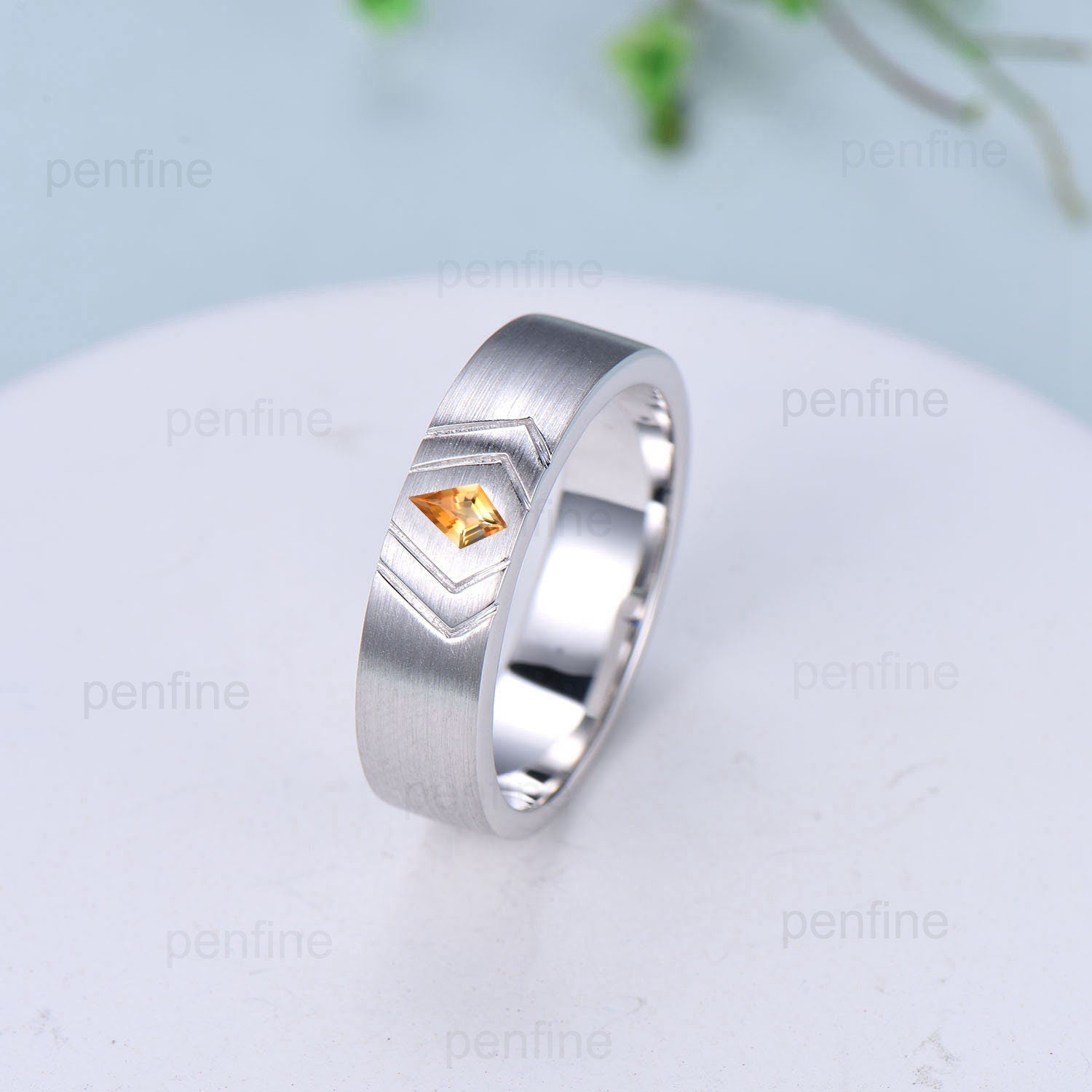 6mm Brushed Finish Men's Wedding Ring - Kite Cut Citrine Silver & White Gold Band - Howl's Ring & Sophie's Ring Matching Set - Perfect Gift for Him - Ideal for Weddings, Anniversaries & Romantic Occasions
