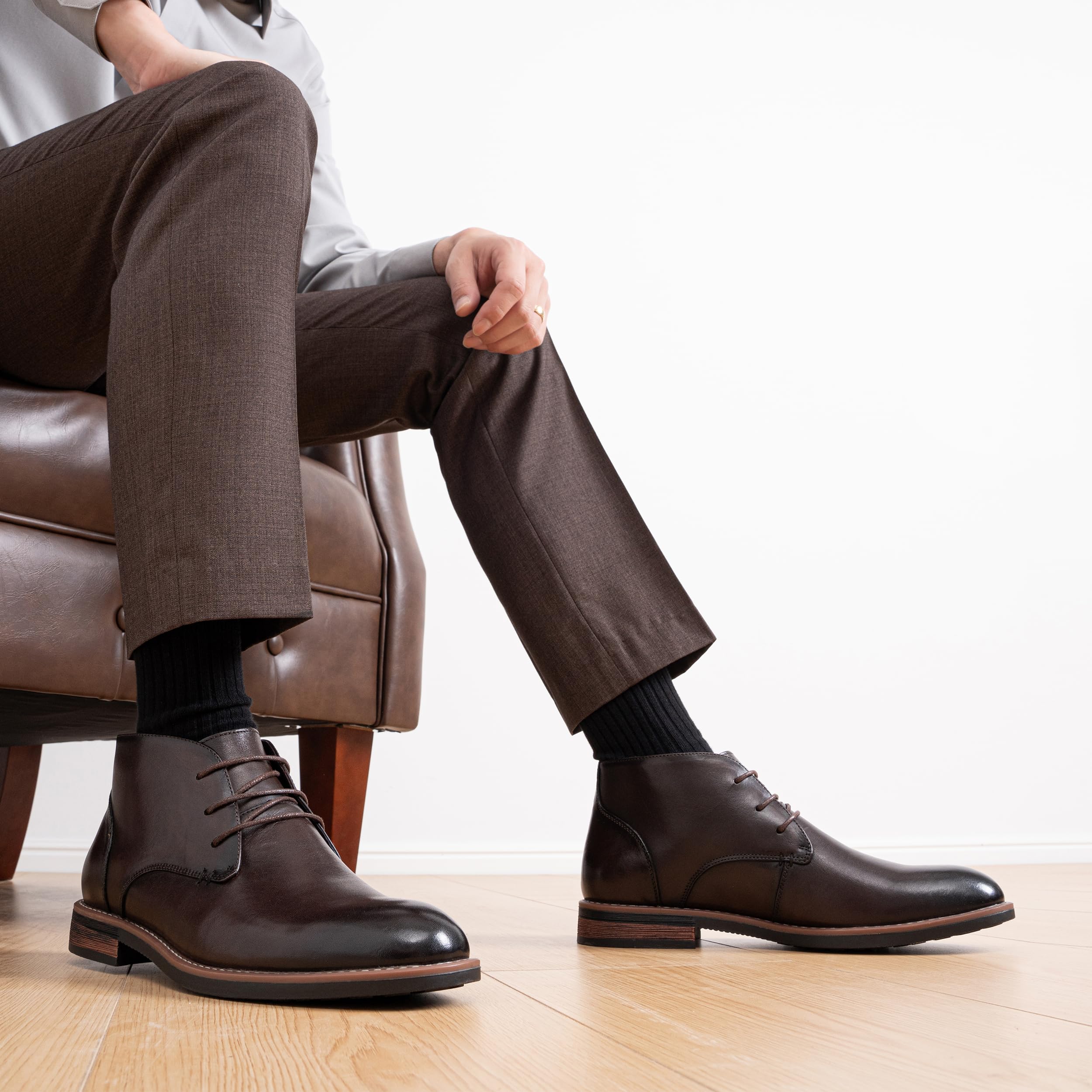 Premium Jousen Men's Chukka Boots - Genuine Leather Ankle Boots for Casual & Business Wear | Stylish Black Leather Shoes for Men | Perfect for Office, Travel & Outdoor Activities