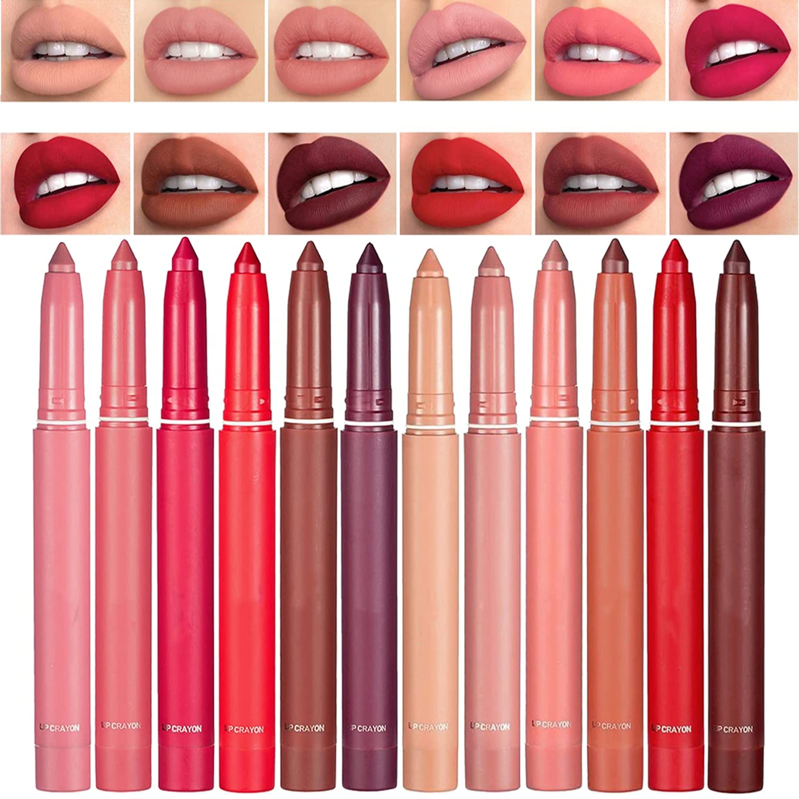 12-Color Rotating Matte Lipstick Pencils - Waterproof & Hydrating for All-Day Wear - Perfect for Makeup & Gifts