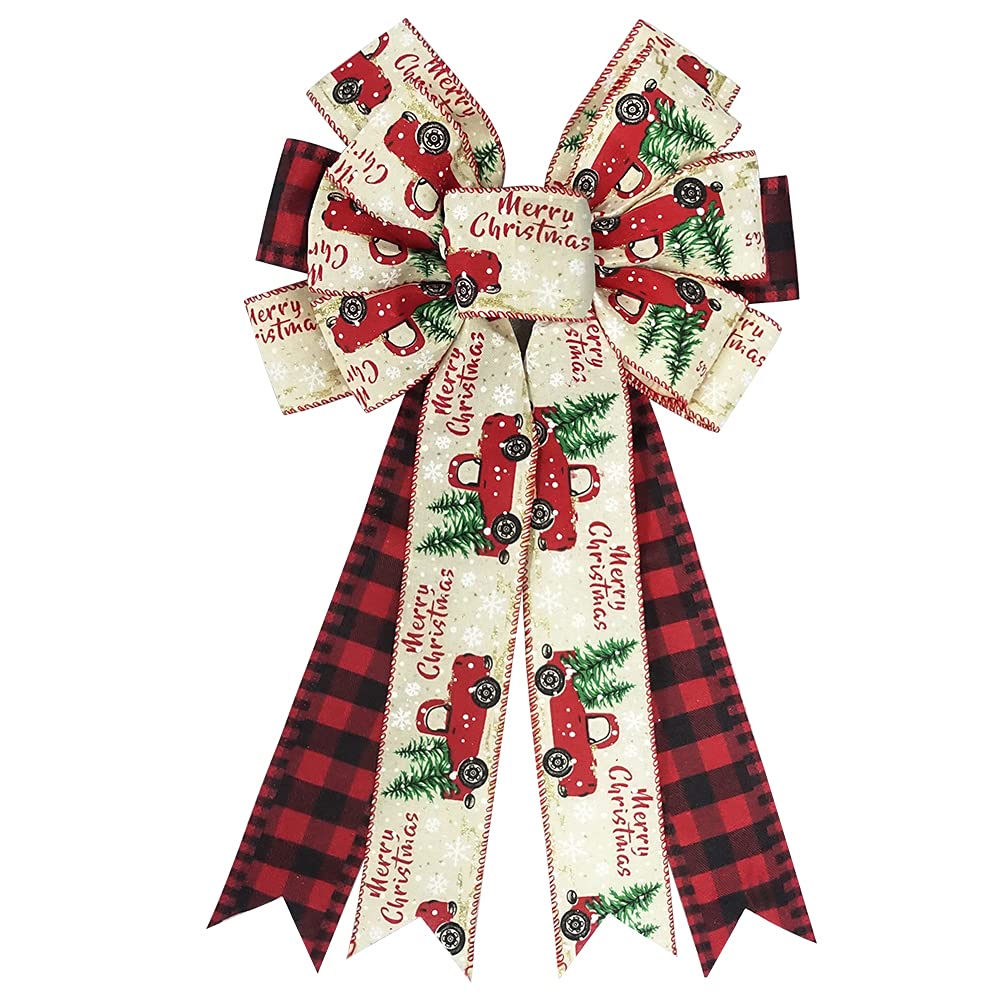 Large Christmas Bows for Wreaths - Buffalo Plaid Decorative Wreath Bow for Front Door - Red Plaid Xmas Bows for Indoor & Outdoor Decor - Perfect for Holiday Wreaths, Christmas Trees & Gift Wrapping