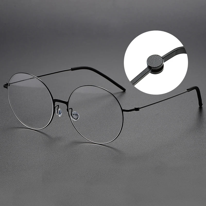 Unisex Black Titanium Round Full Rim Screwless Eyeglasses 5516 - Lightweight & Durable for Work, Reading & Everyday Wear