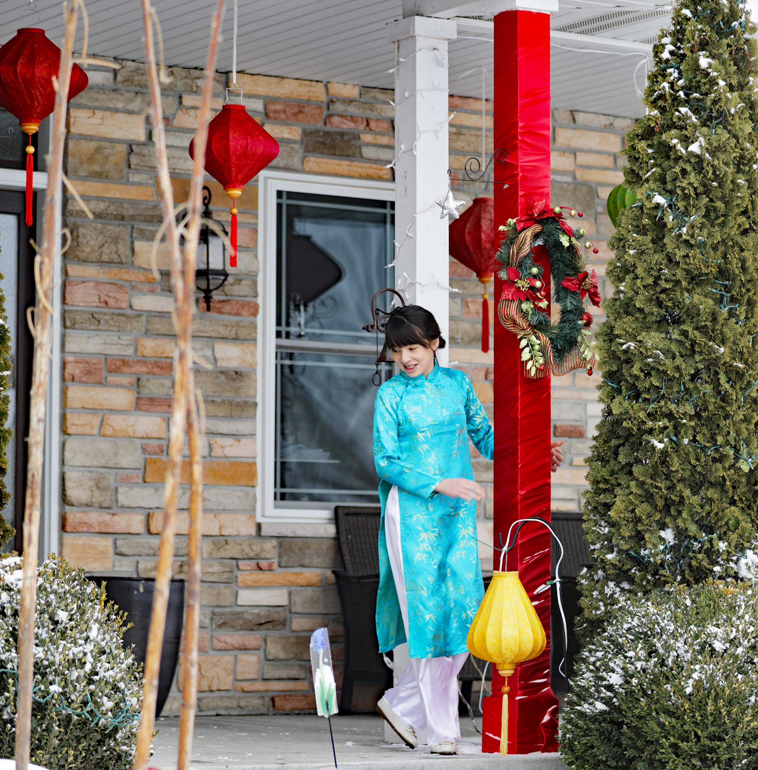 Vietnamese Ao Dai Traditional Dress for Kids - Turquoise & White Outfit (Size 14/US 12T) | Perfect for Lunar New Year, Cultural Events & Family Photos