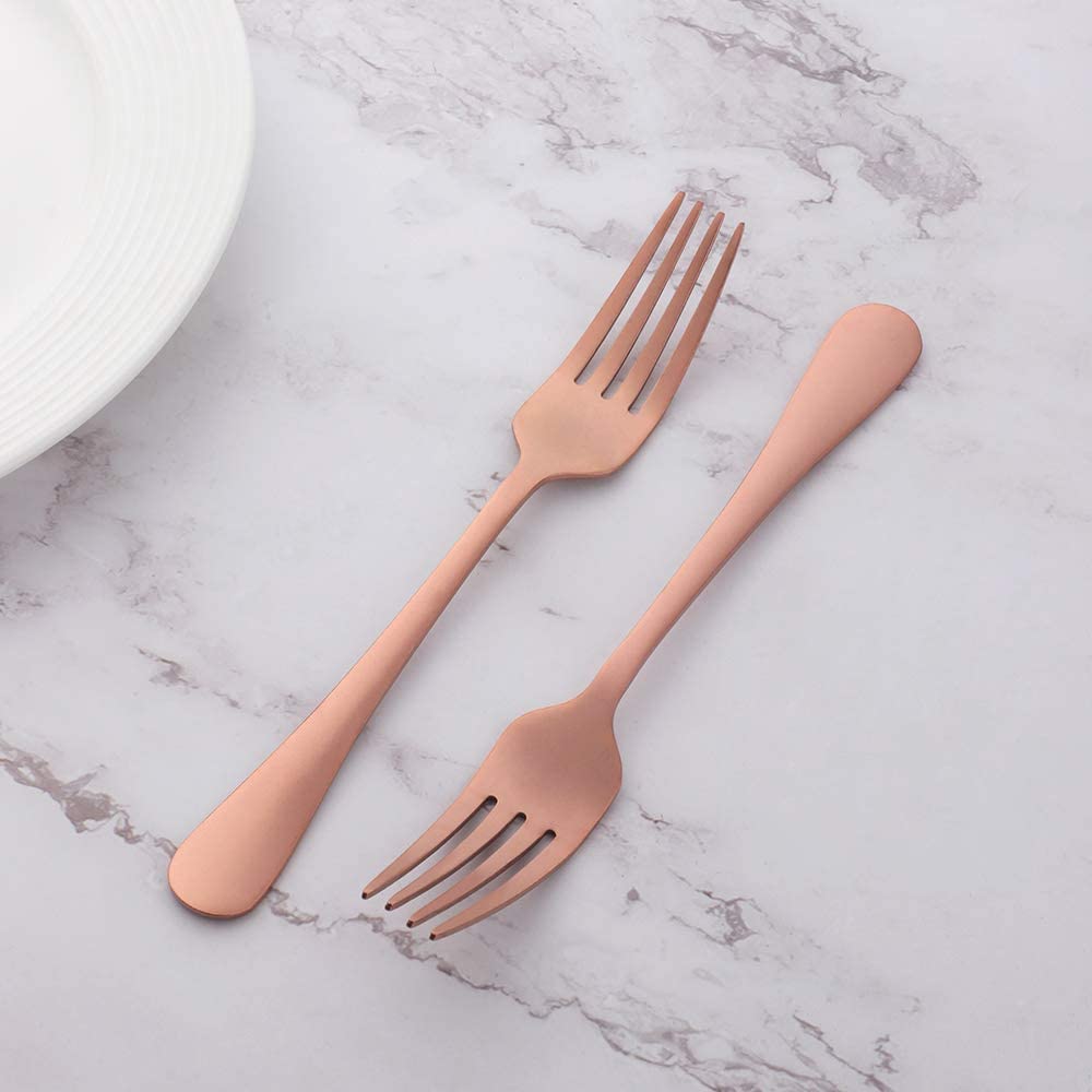 12-Piece MINGYU Rose Gold Stainless Steel Salad Forks Set - 6.5 Inch Small Dinner Forks, Shiny Titanium Dessert Forks for Home, Restaurant, Wedding & Party - Dishwasher Safe & Durable for Everyday Use, Entertaining & Special Occasions