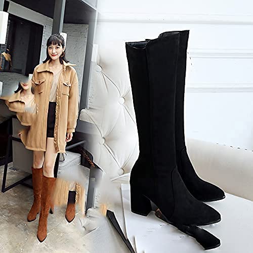 SO SIMPOK Women's Suede Knee High Boots with Zipper - Retro Western Riding Boots for Ladies, Chunky Heel, Fashion Dress Boots - Perfect for Casual Outfits, Date Nights & Western Style Looks