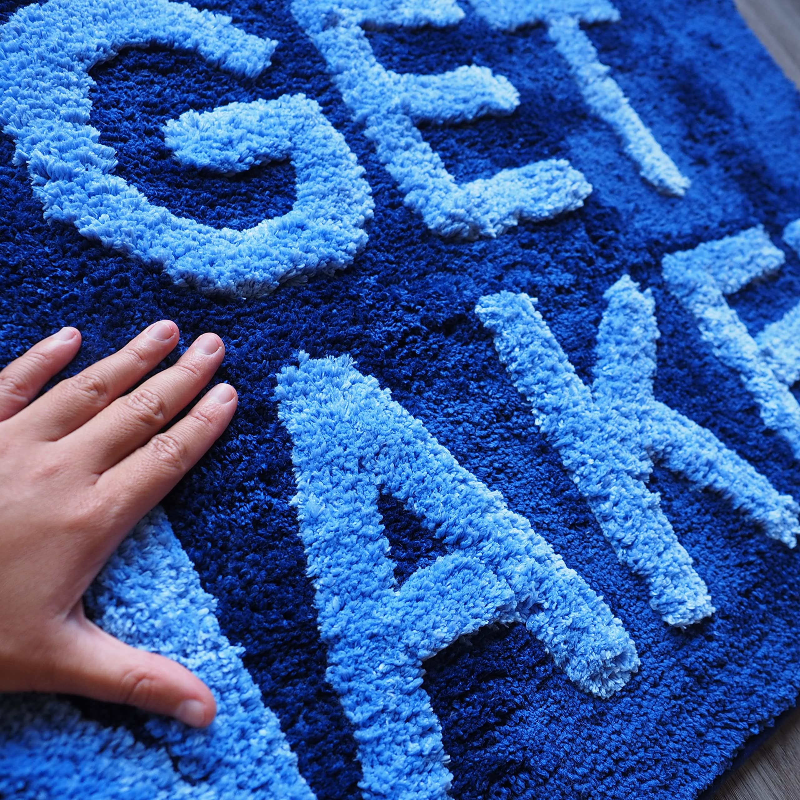 Evovee Funny Get Naked Bath Mat - Non-Slip Washable Bathroom Rug in Navy Blue & Lavender | Cute Shower Decor for Bathroom, Spa & Home