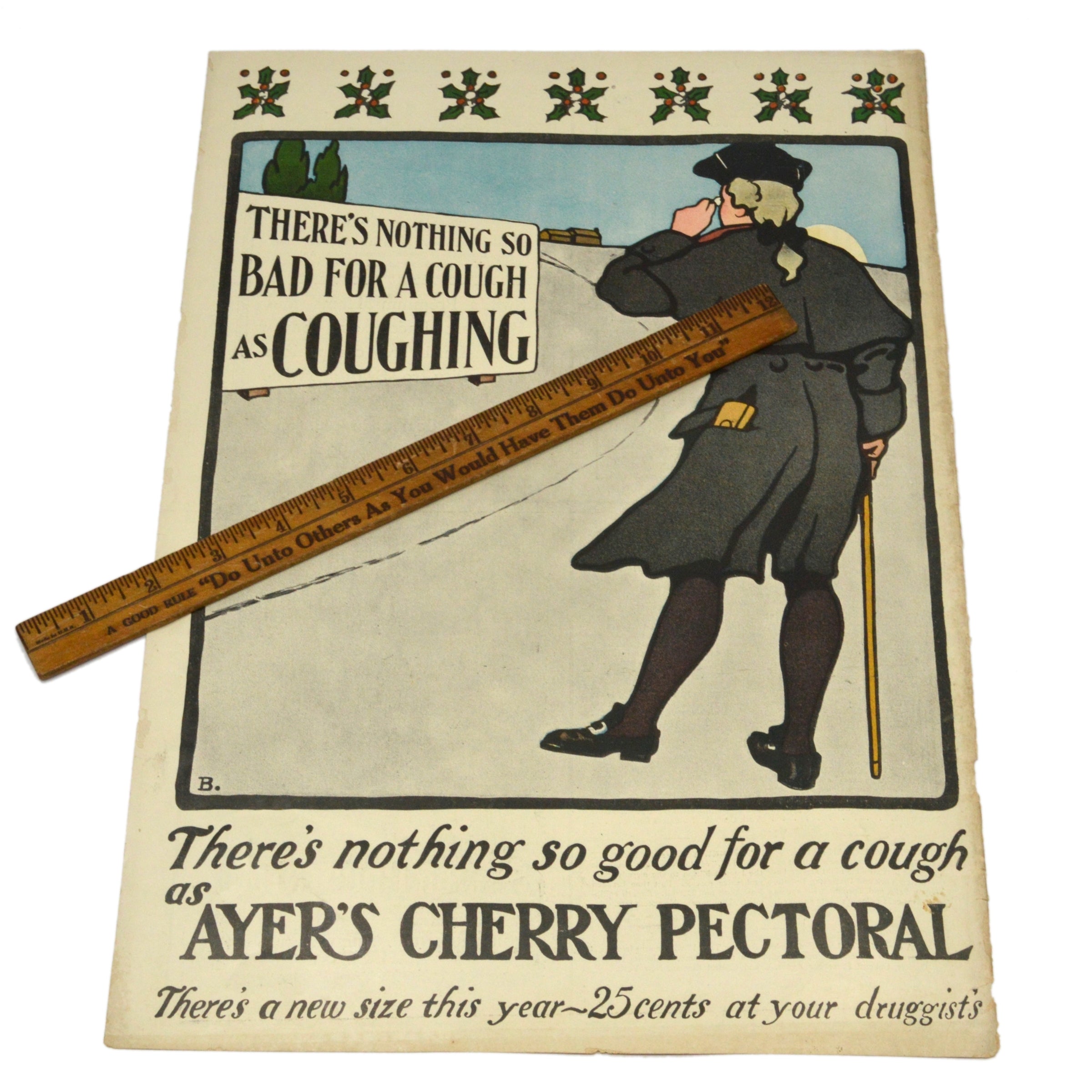 Vintage Ayer's Cherry Pectoral Full-Page Color Print Ad 11x16 - Rare Antique Advertising Poster for Home Decor & Collectibles