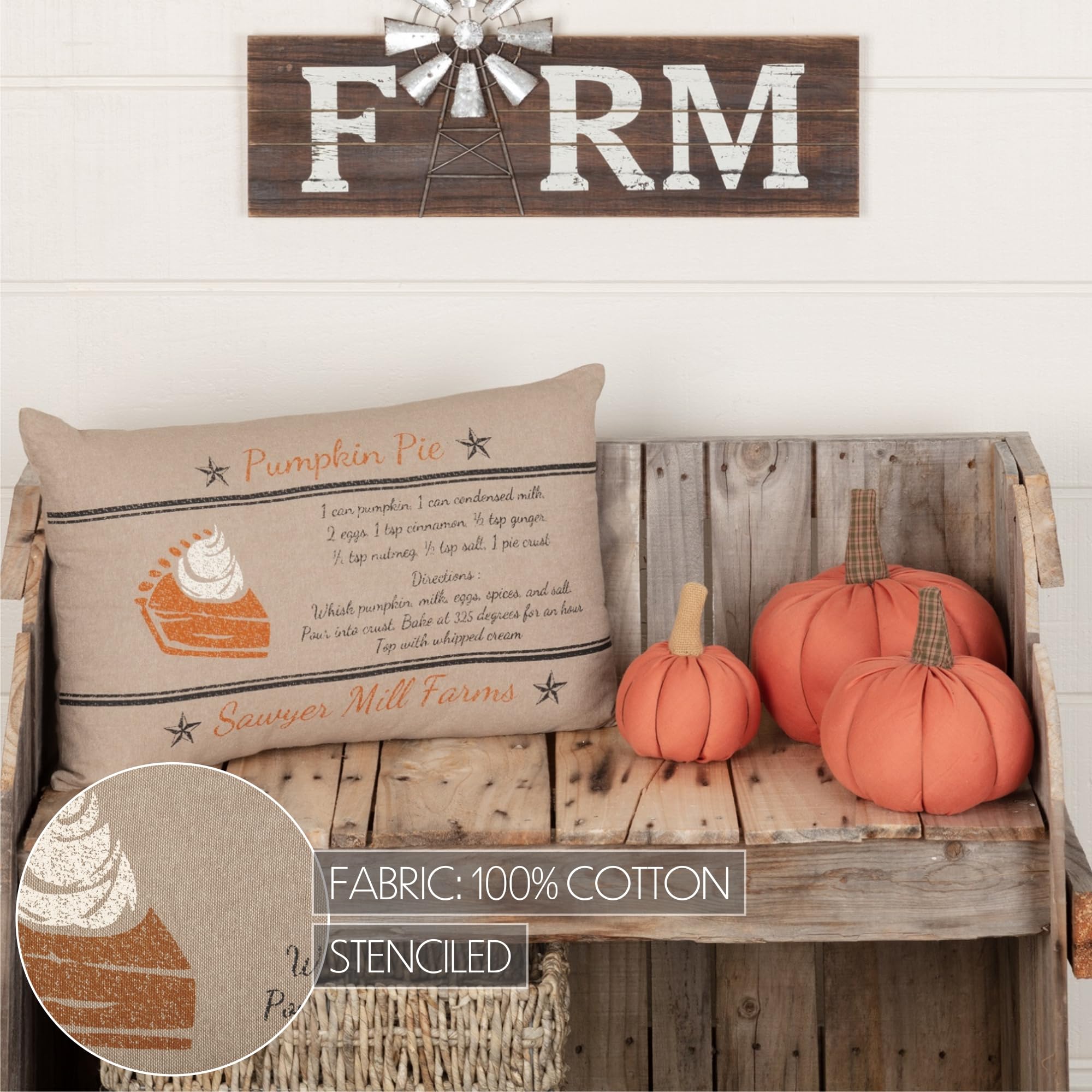 Sawyer Mill Charcoal Farmhouse Fall Holiday Decorative Pillow - 14x22 Inches, Pumpkin Pie Design, Cozy Home Decor for Living Room, Bedroom, and Seasonal Festivities