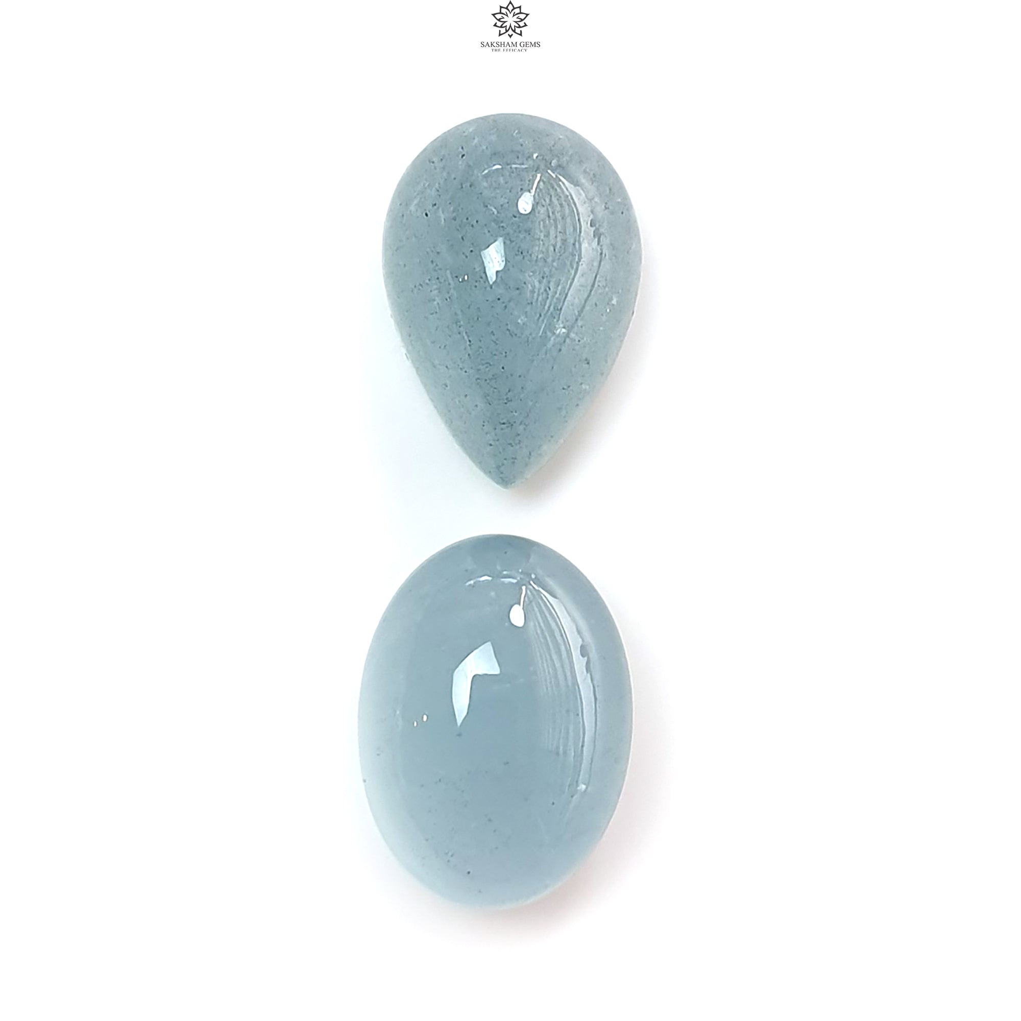 Natural Blue Aquamarine Gemstone Cabochon - Untreated Oval Pear & Cushion Shape 2pc Set for Jewelry Making, March Birthstone | Perfect for Rings, Necklaces, Earrings & DIY Crafts