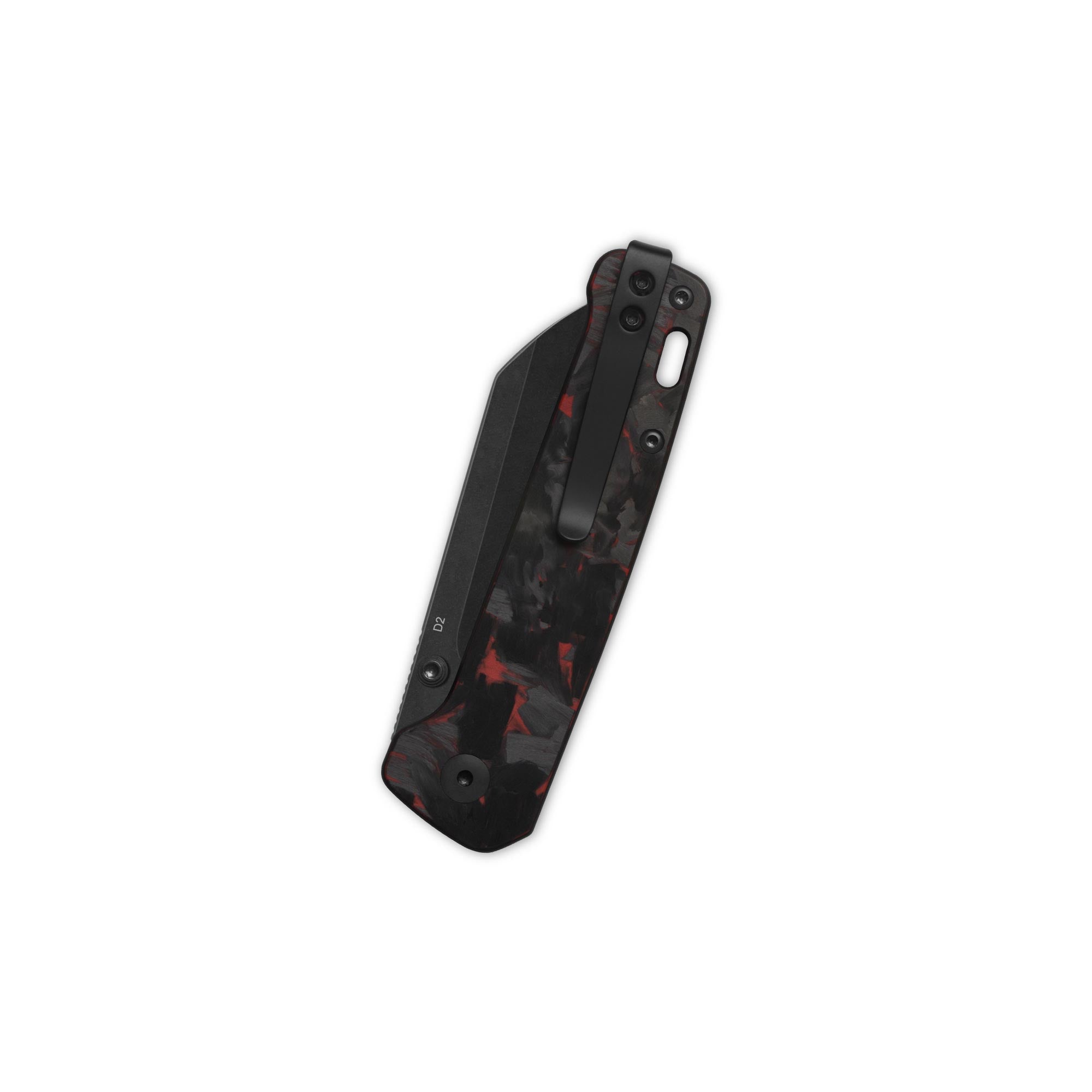 QSP Penguin V2 Liner Lock Pocket Knife - D2 Steel Blade, Red Shredded Carbon Fiber Overlay, G10 Handle - EDC, Outdoor, Camping, Hiking, Survival Tool