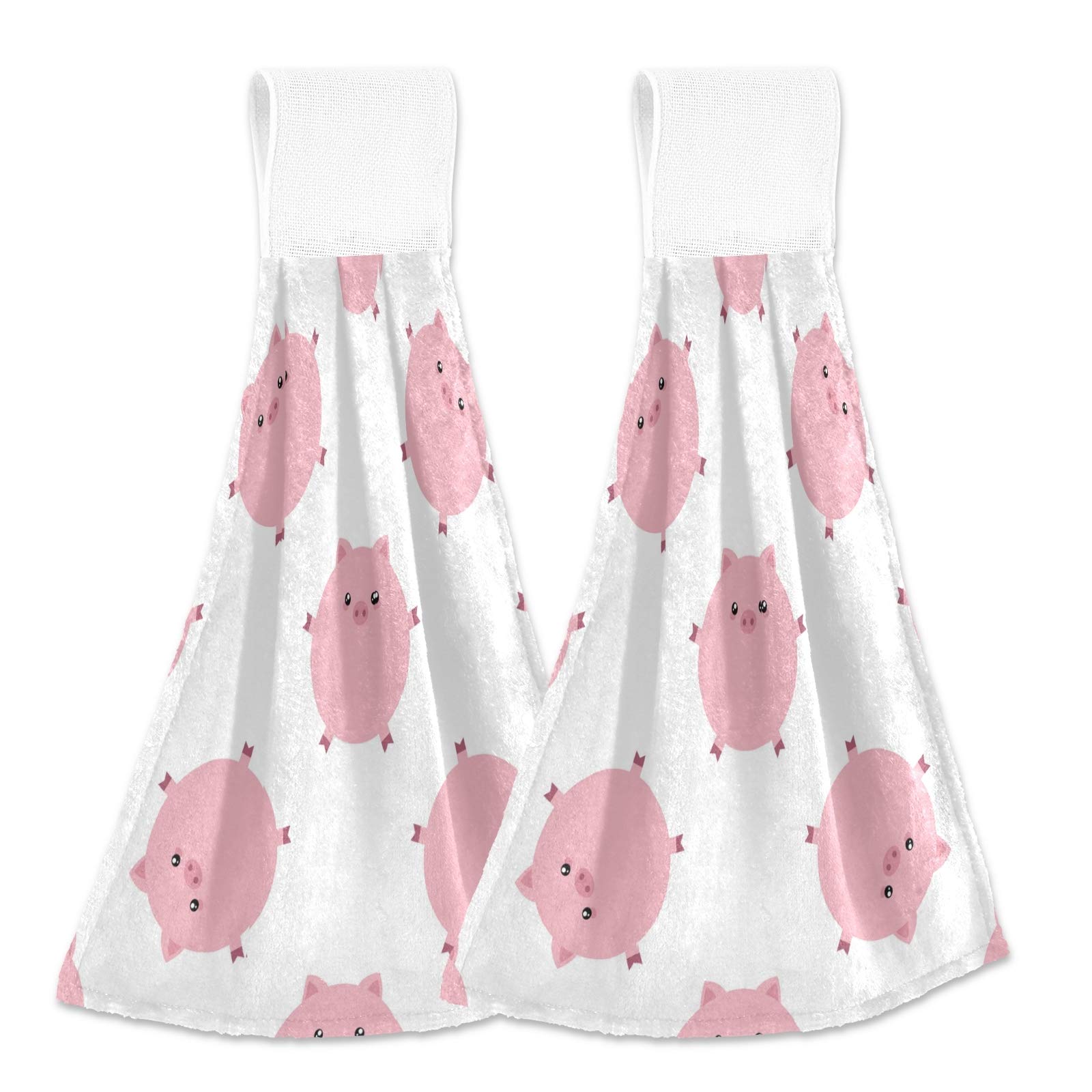 Premium Fat Pig Kitchen Towels Set of 2 - 12x17 Inch Ultra Soft & Absorbent Dish Cloths with Hanging Loop - Cute Hand Towels for Kitchen, Bathroom Decor - Perfect for Cooking, Cleaning & Home Decor