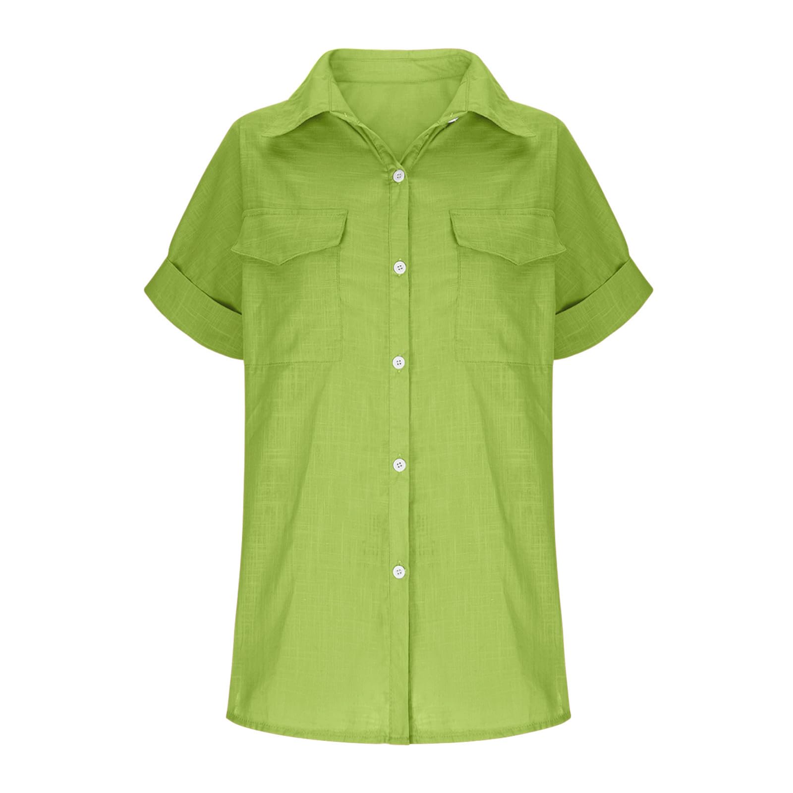 Women's Linen Button Down Shirt - Short Sleeve Roll Up Blouse with Loose Collar | Summer Casual Top for Work, Travel & Outdoor Activities