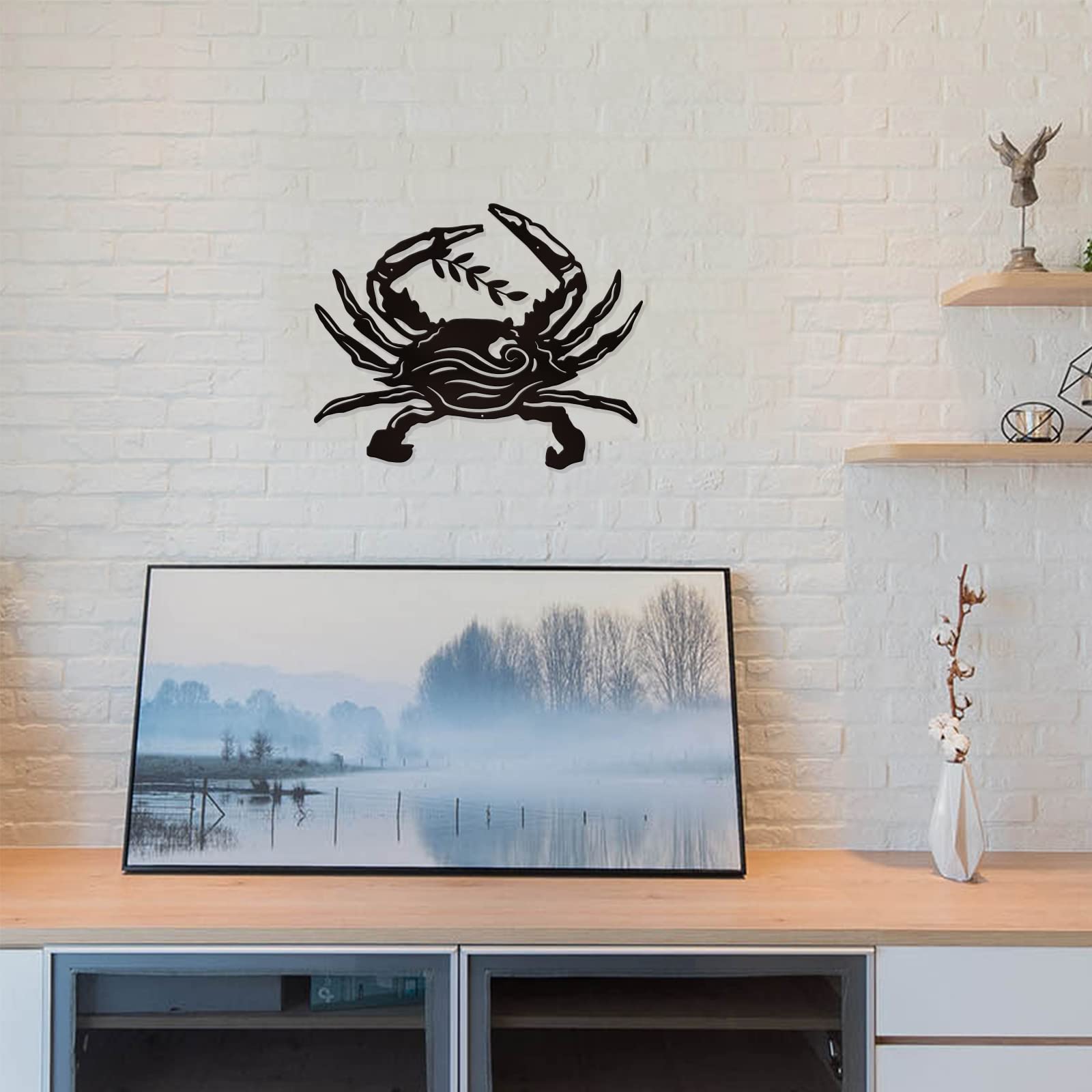 SUPERDANT Wrought Iron Crab & Olive Branch Wall Art - 11.81”x9.57” Metal Wall Decor Sculpture, Rustic Home Wall Hanging Plaque for Living Room, Bedroom, Kitchen & Office Decor