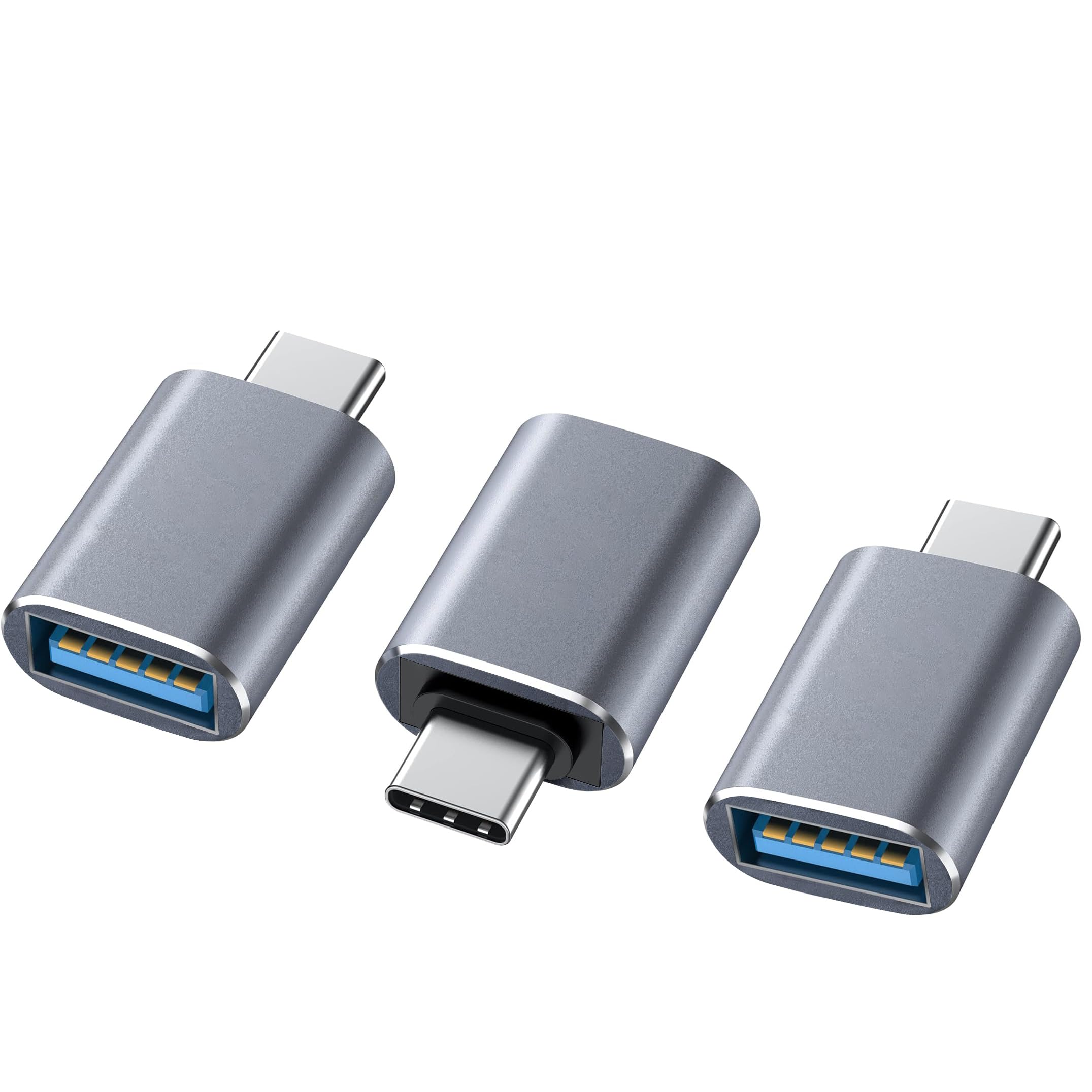 BLKEER 3-Pack USB C to USB Adapter, USB A Female to USB C Male Converter for iPhone 15 Pro Max, MacBook Air/Pro, iMac, iPad mini, XPS & Thunderbolt 3/4 Devices - Perfect for Charging, Data Transfer & Connecting Legacy Peripherals (Grey)
