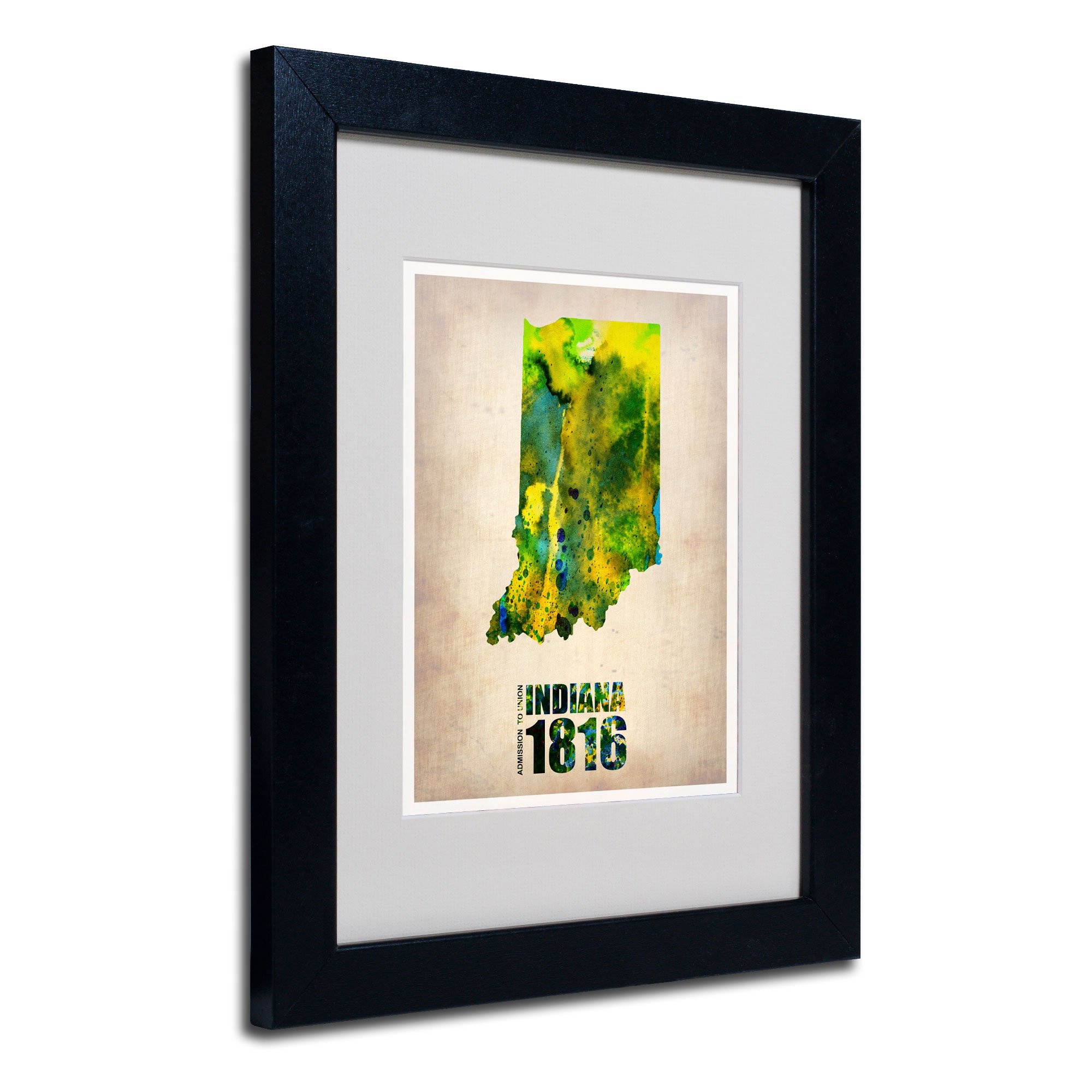 Indiana Watercolor Map Wall Art - 11x14 Inch Matted & Framed Print in Black - Perfect for Home, Office & Classroom Decor