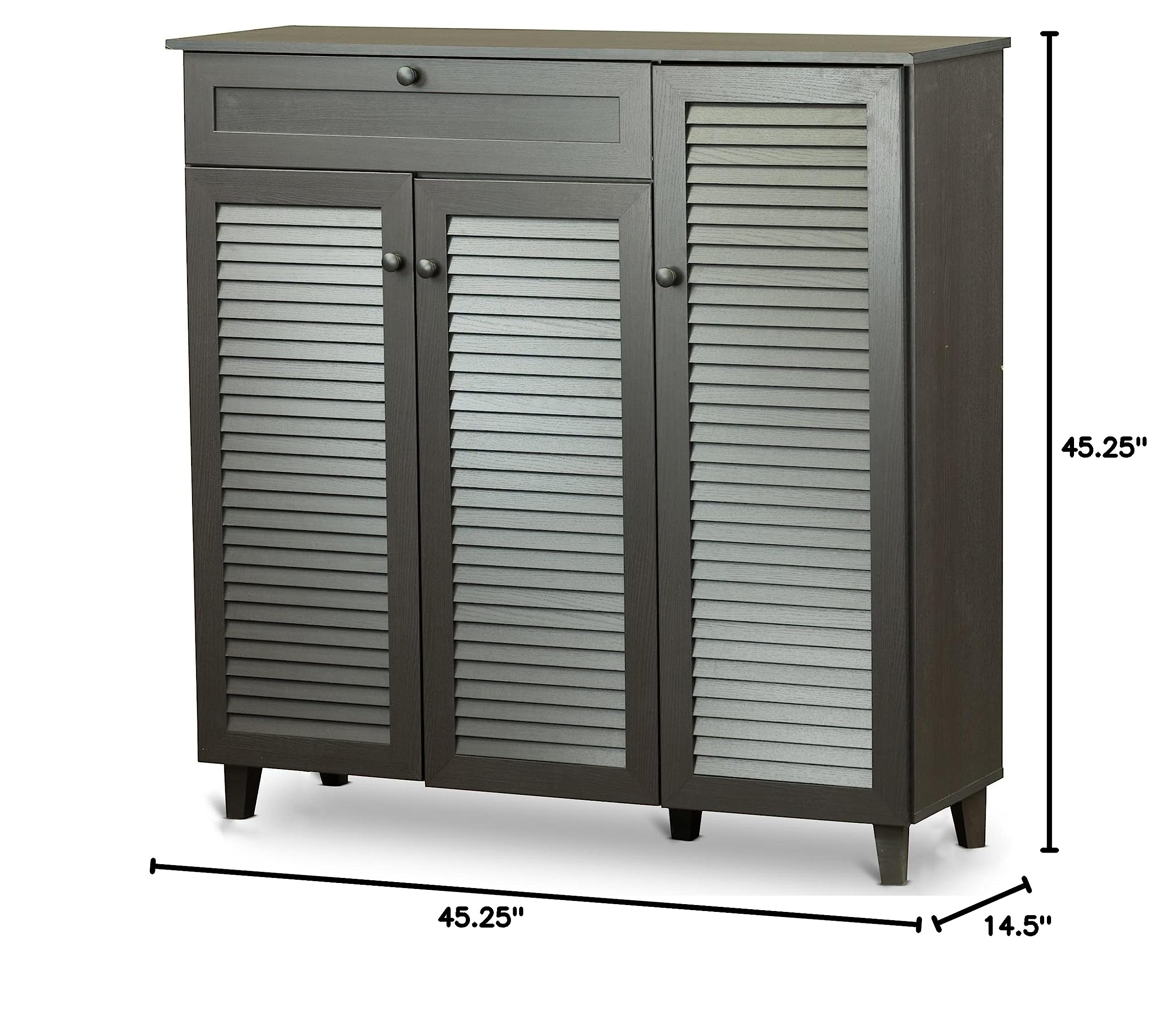 Baxton Studio Pocillo Wood Shoe Storage Cabinet - Brown Wooden Organizer for Entryway, Closet & Bedroom - Perfect for Storing Shoes, Boots & Accessories