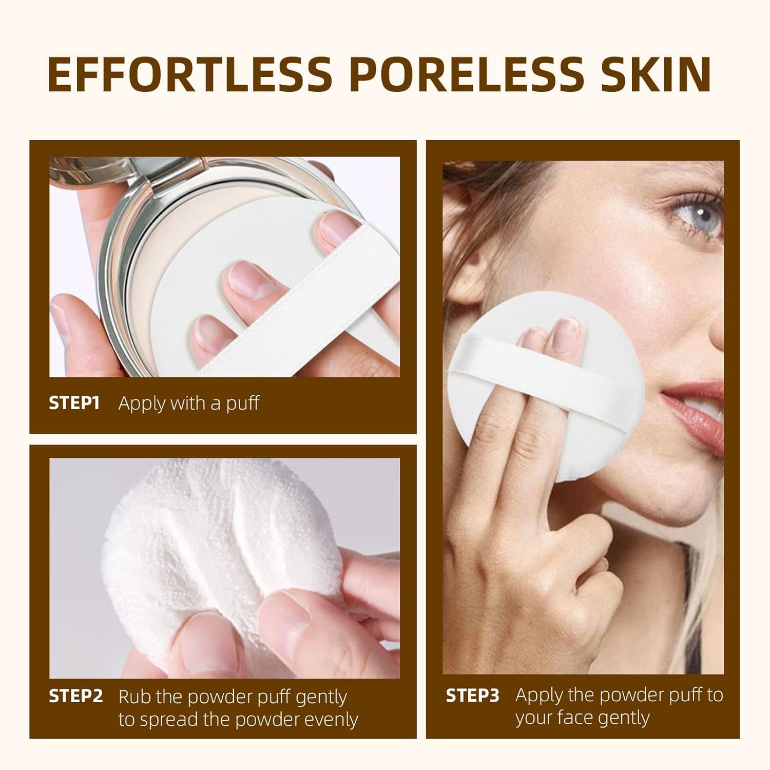 10 Pcs Soft Cotton Powder Puffs for Face & Body - 3.15 Inch Smooth Makeup Applicator for Powder Foundation, Loose Powder & Body Powder with Ribbon Handle (White) - Perfect for Daily Makeup & Touch-Ups