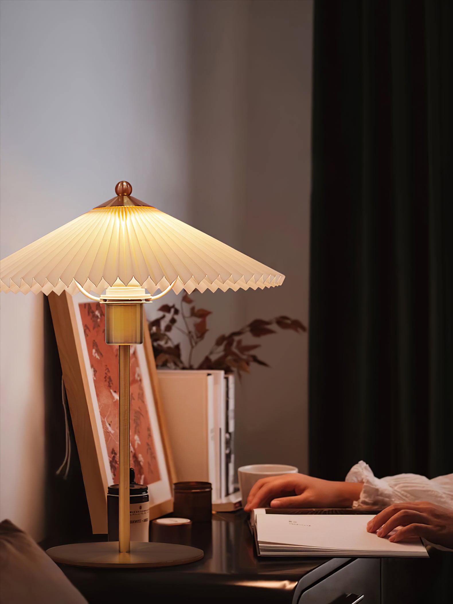 Perla Pleated Table Lamp - Modern Fabric Shade Bedside Light for Bedroom, Living Room & Office - Soft Ambient Lighting for Home Decor