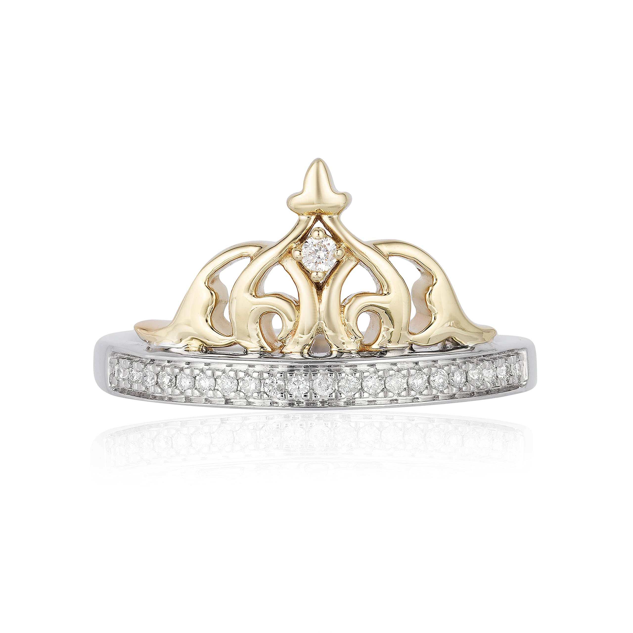 Jewelili Enchanted Disney Princess Jasmine Tiara Ring - Sterling Silver & 10K Yellow Gold with 1/10 Cttw Diamond - Perfect for Cosplay, Weddings & Special Occasions