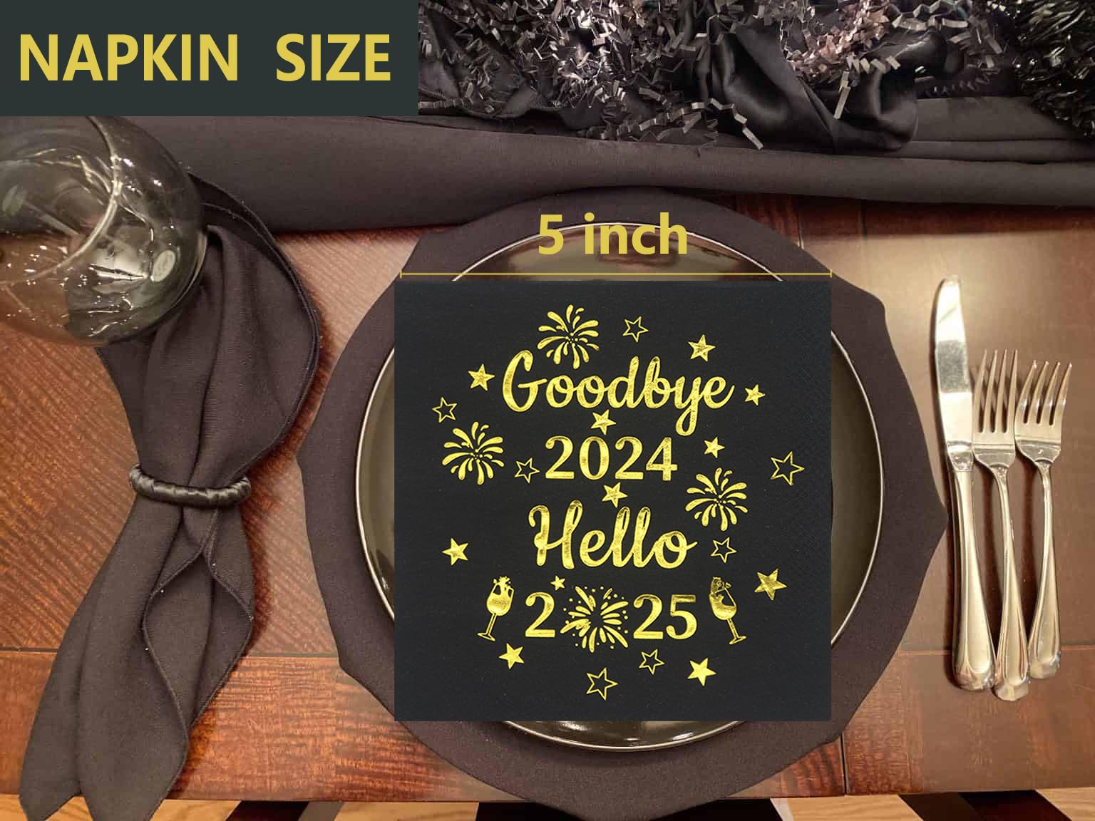 2025 New Year's Eve Party Napkins - Gold Foil Cheers Design, 5x5 Inch, 50-Pack - Perfect for NYE Celebrations, Countdown Parties & Holiday Decorations