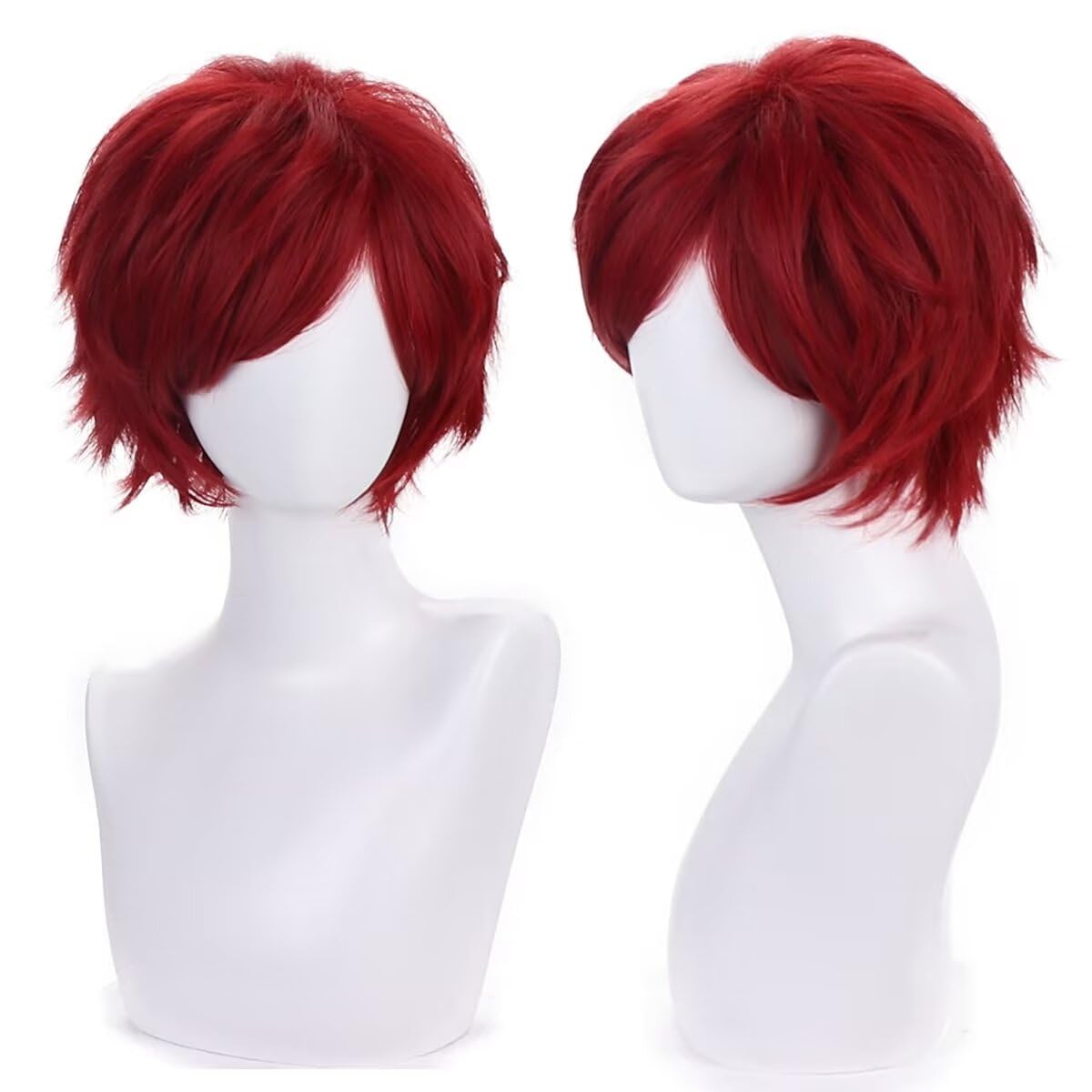 Dark Red Short Cosplay Wig for Halloween - Heat Resistant Synthetic Hair, Natural Fluffy Unisex Costume Wig for Cosplay, Anime, Parties & Themed Events