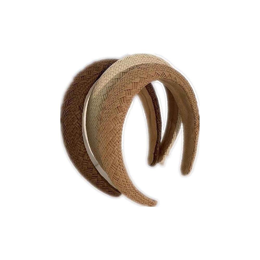 DZEREN Women's Braided Straw Headbands 3-Pack - Raffia Hair Bands for High Cranial Top, Summer Travel & Beach Outfits - Boho Hair Accessories for Vacation, Music Festivals and Outdoor Activities