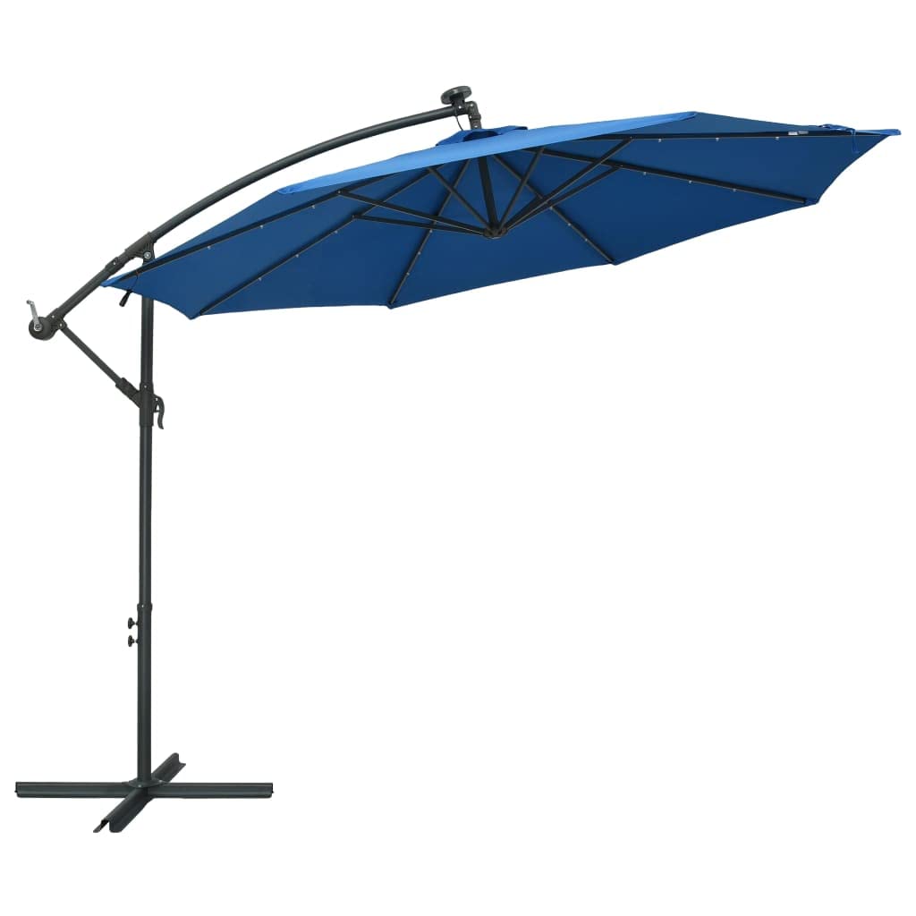 SKM 10ft Cantilever Umbrella with LED Lights - Heavy Duty Steel Pole Outdoor Patio Umbrella - 360° Rotating Sun Shade for Garden, Poolside & Backyard (Azure Blue)