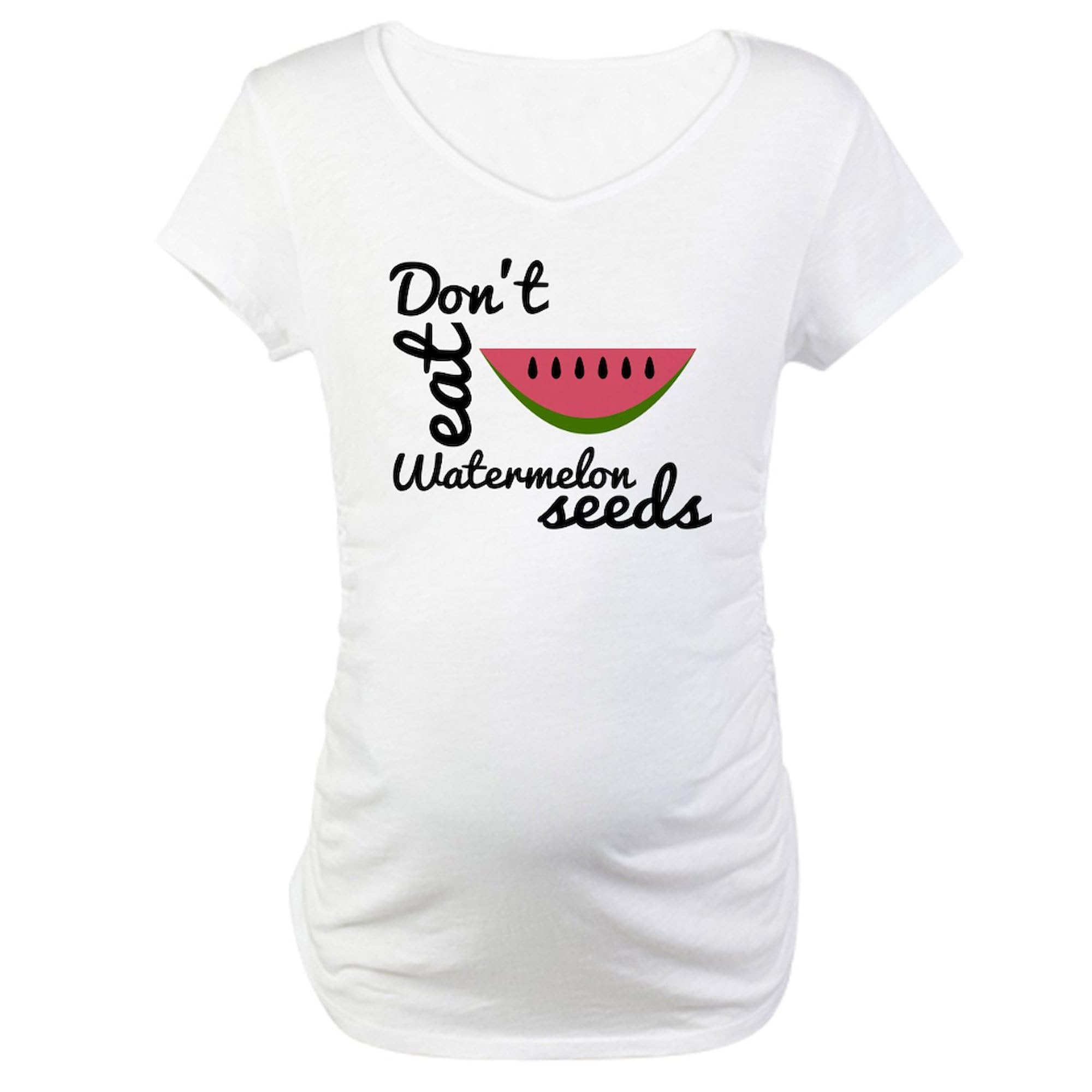 Funny Don't Eat Watermelon Seeds Maternity T-Shirt for Women - Stretchable Ruched Side Pregnancy Tee for Expecting Moms | Perfect for Baby Showers, Maternity Photos & Casual Wear