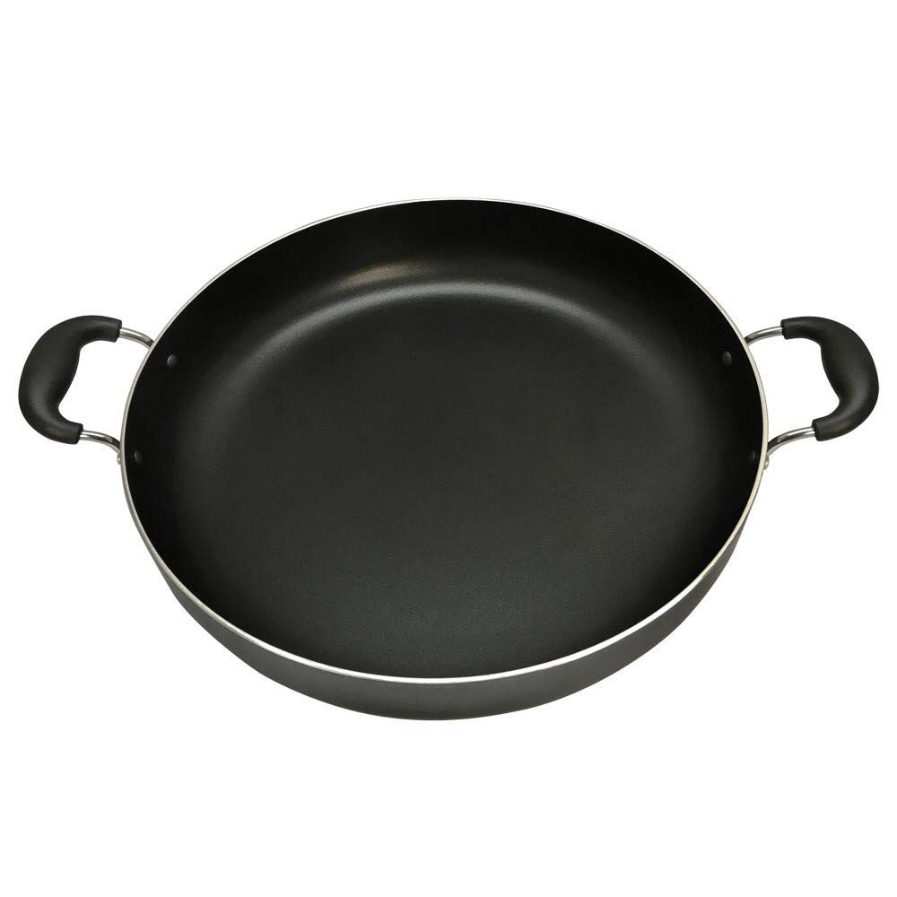 14 Inch Aluminum Low Pot Cookware - Non Stick Deep Cooking Wok with Wide Base for Stir Frying, Braising & Steaming | Perfect for Asian Cuisine & Home Kitchen Use