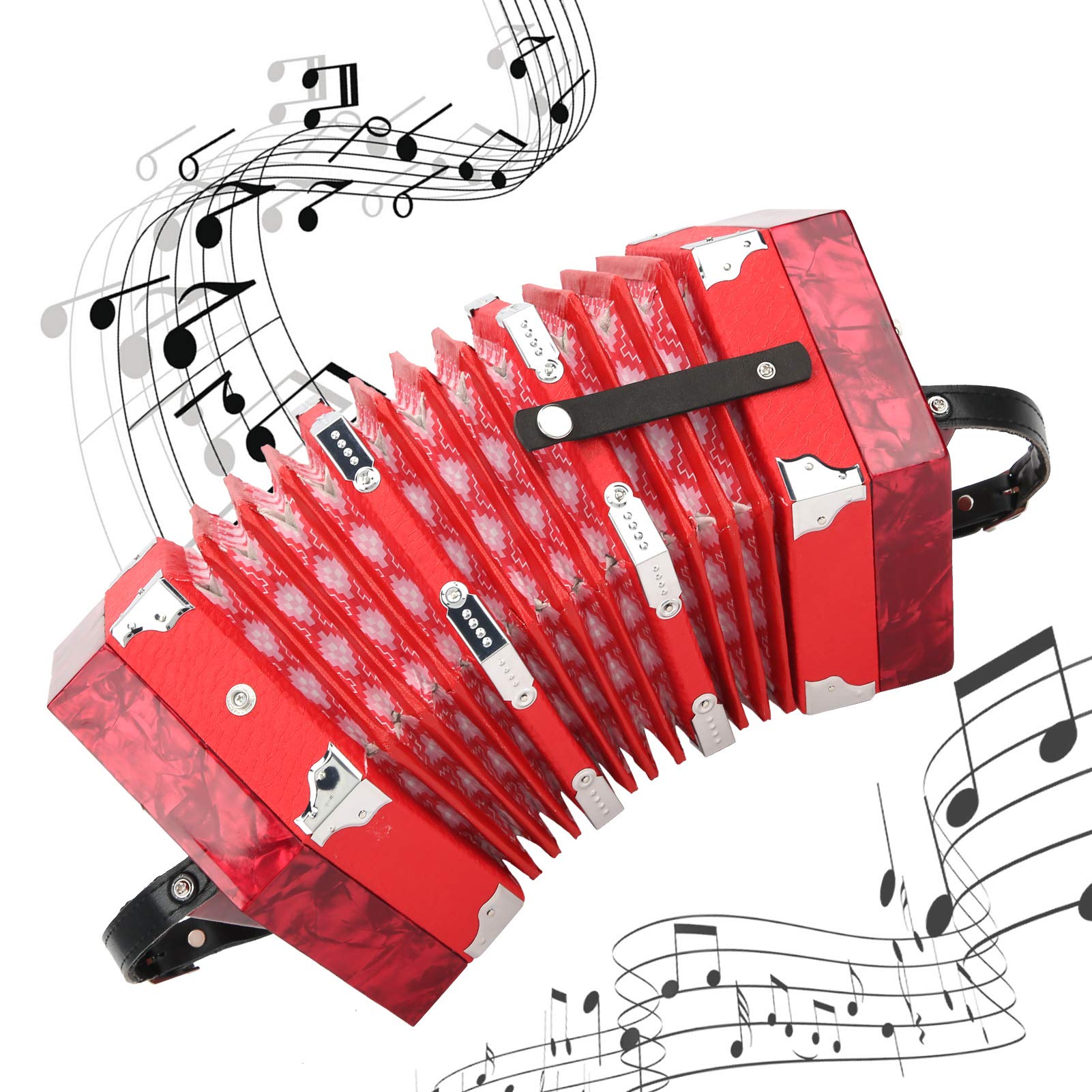 Professional 20-Button Concertina Accordion - Portable Musical Instrument for Adults, Beginners & Performers (Red) | Perfect for Folk Music, Irish Sessions & Travel Performances