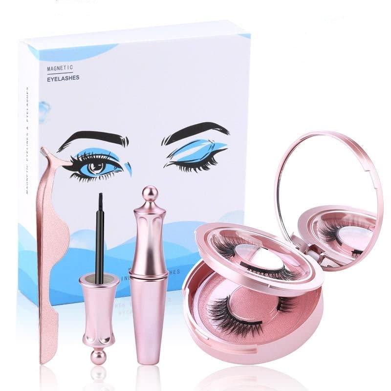Magnetic False Eyelashes & Liquid Eyeliner Kit - 14 Pairs Natural Looking Lashes for Dramatic Eye Makeup - Perfect for Parties, Weddings & Special Occasions