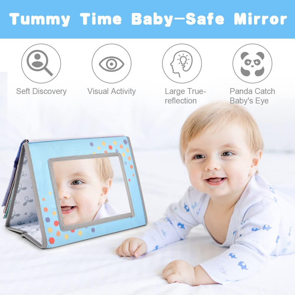 High Contrast Tummy Time Mirror & Crinkle Book Sensory Toy for Babies 0-9 Months - Montessori Early Learning Toy for Newborns, Infant Shower Gift - Perfect for Playtime, Developmental Stimulation & Baby Shower Presents