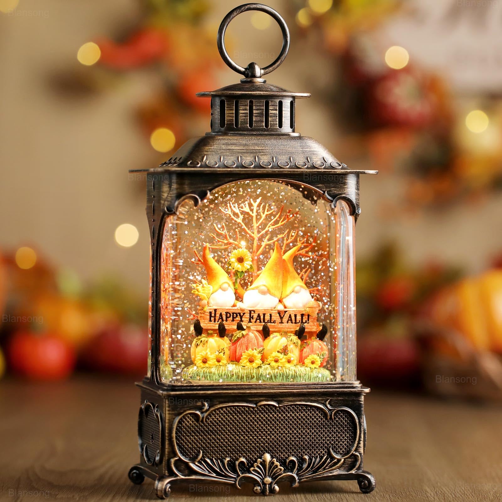 10.2 Inch Christmas Snow Globe Lantern with Timer - USB & Battery Powered Holiday Decor for Home, Party, Office (Autumn Harvest Theme) | Perfect for Christmas Tree Decorations, Gift Giving & Winter Home Decor