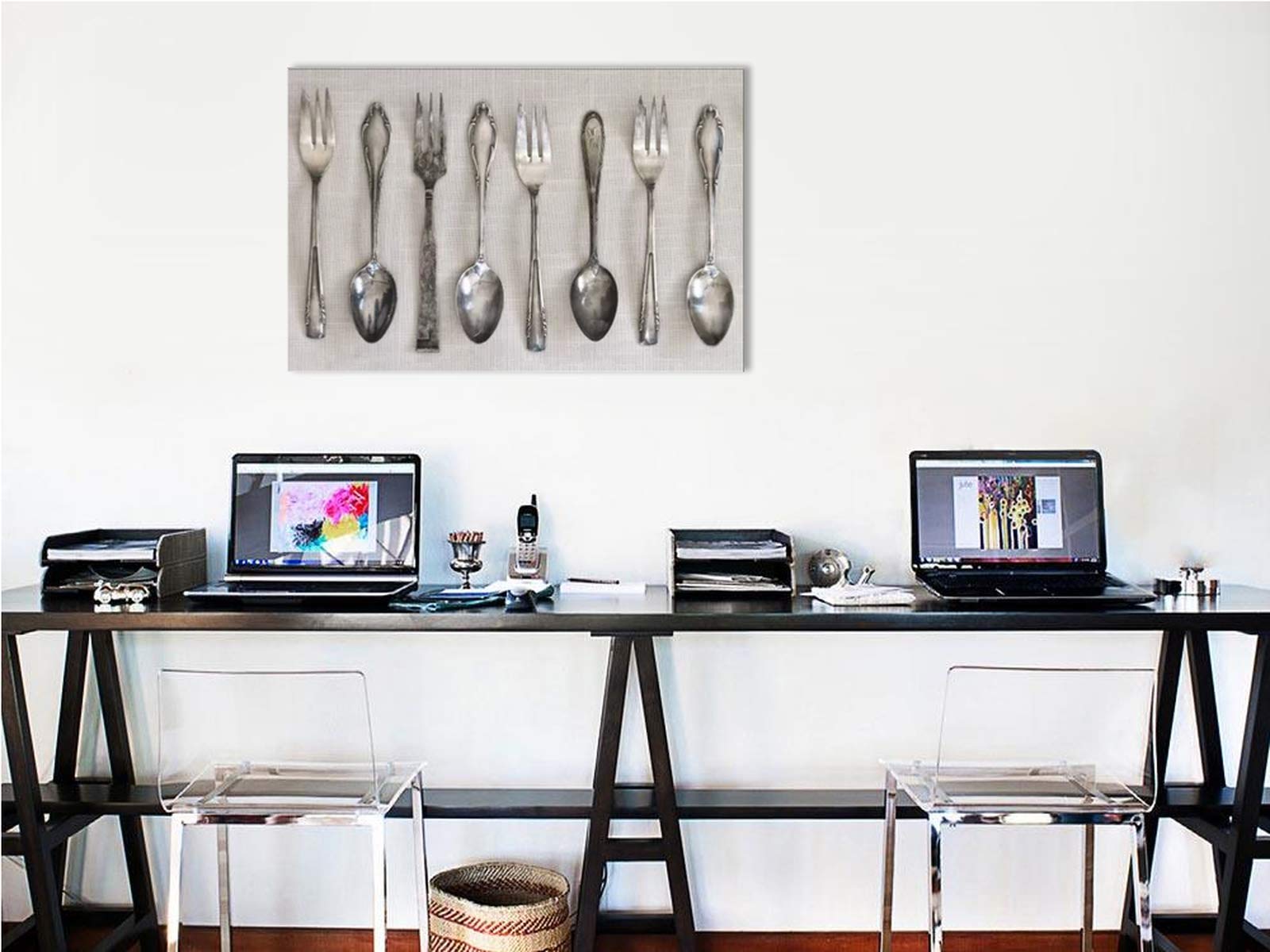 Kitchen Canvas Wall Art - Modern Dining Room Decor with Tableware & Cooking Utensils - Framed Ready-to-Hang Painting for Home, Restaurant & Cafe (28x40 Inches) - Perfect for Kitchen Wall Decor & Culinary-Themed Spaces