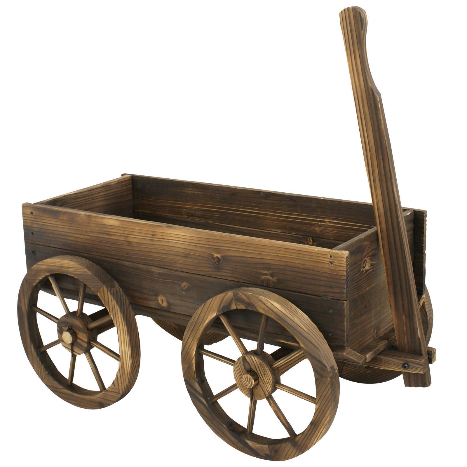 **Wooden Garden Wagon Planter with Wheels - Outdoor Flower Pot Stand for Patio, Yard, and Home Decor - Perfect for Plants, Herbs, and Decorative Displays**
