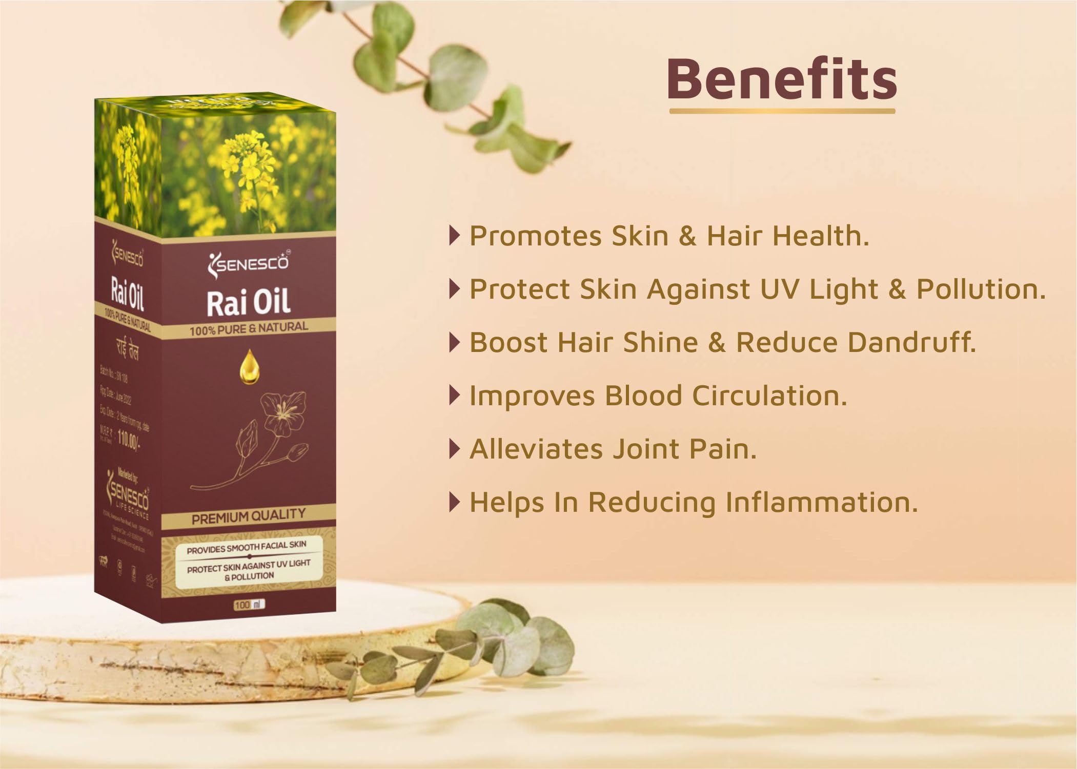 Premium SENESCO RAI OIL - 100% Pure & Natural Hair Care Oil for Growth & Shine - Perfect for Scalp Massage, Hair Treatment & DIY Beauty Recipes