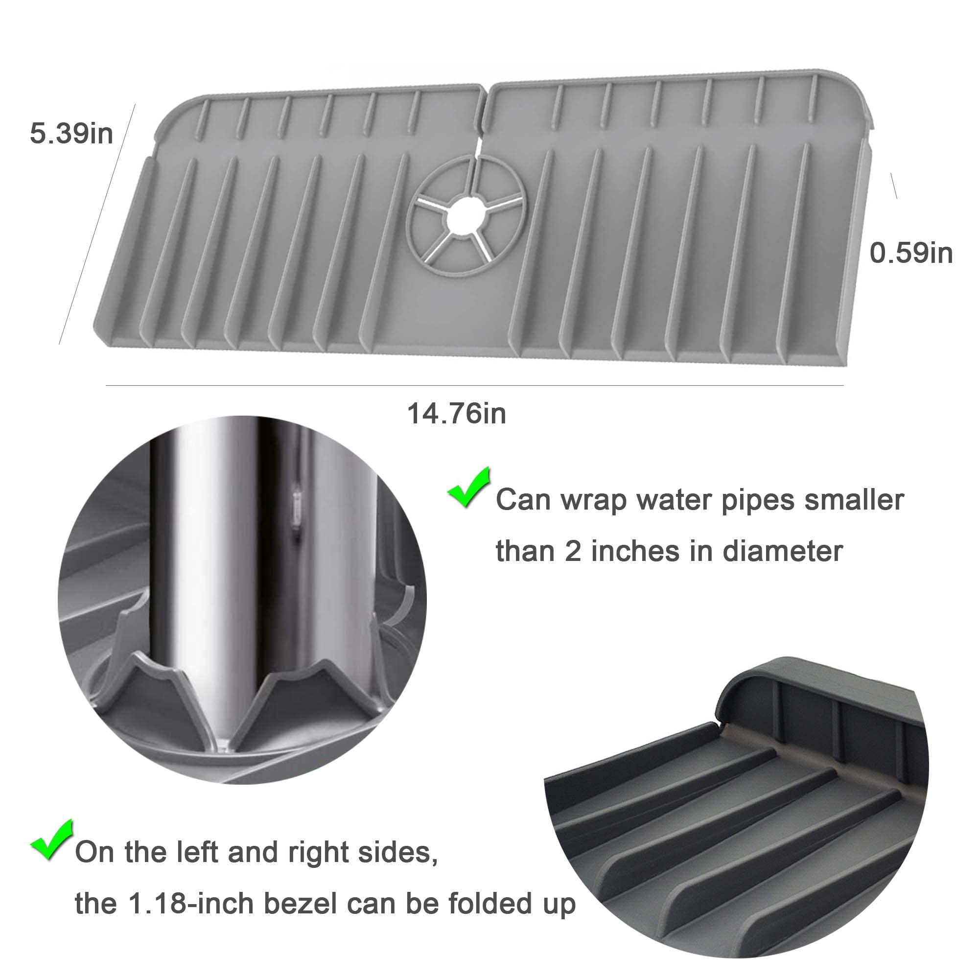 Premium Silicone Faucet Handle Drip Catcher Tray - Non-Slip Sink Protector, Sponge Holder & Splash Guard for Kitchen | Upgraded Ramp Design for Quick Water Drainage | Perfect for Kitchen Organization & Countertop Protection (Black)