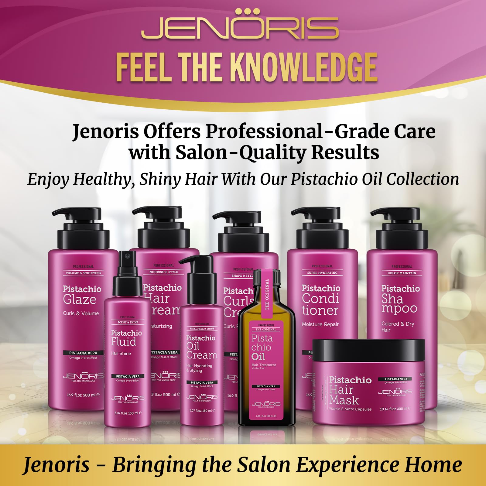 Jenoris Pistachio Shampoo, Conditioner & Hair Mask Set - Natural Hair Care for Dry Damaged Hair with Pistachio Oil & Vitamin E, Paraben & SLS Free, Salon-Quality Hydration & Repair - Perfect for Daily Use, Post-Color Treatment & Hair Recovery