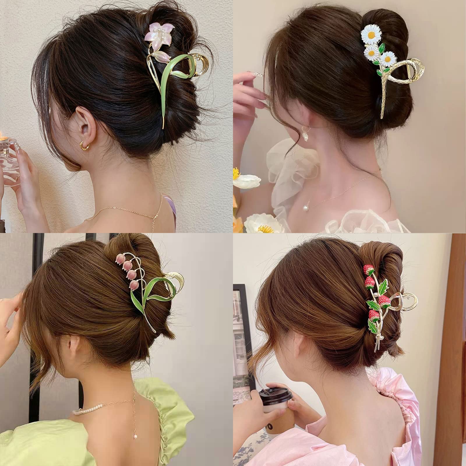 6 Pcs Large Strong Metal Butterfly Hair Claw Clips for Women - Flower Hair Clips for Thick Hair - Perfect for Updos, Ponytails & Everyday Hairstyles