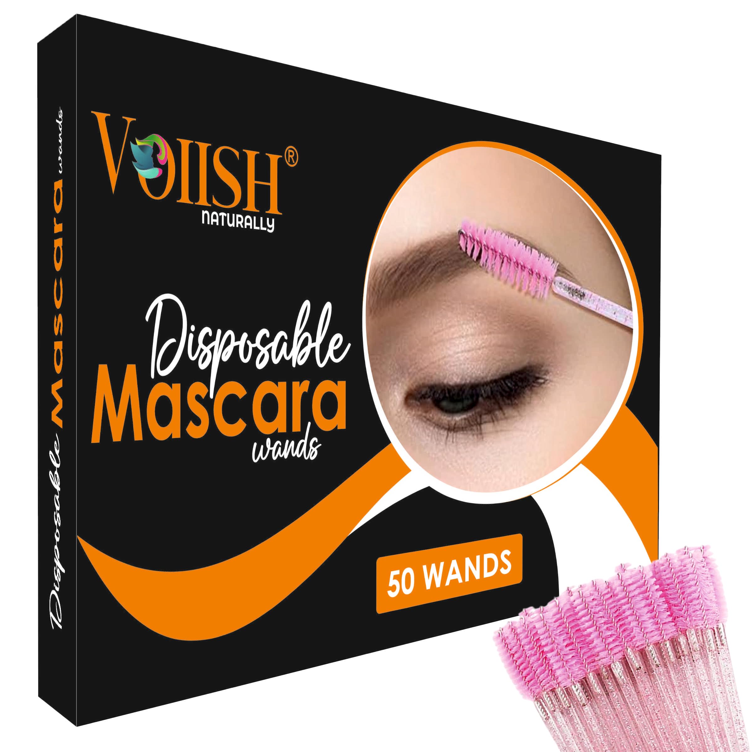 VOIISH Glitter Eyelash Brush Mascara Wands Set (Pack of 50) - Professional Eyelash Curling Comb, Makeup Brushes & Eyebrow Spoolers for Stunning Eye Makeup - Perfect for Salon, Home Use & Travel