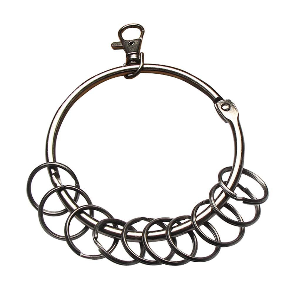 Vintage Round Metal Key Ring Keychain Holder - 10 Small Rings, 2 Pack (Black) - Perfect for Home, Office & Car Keys Organization