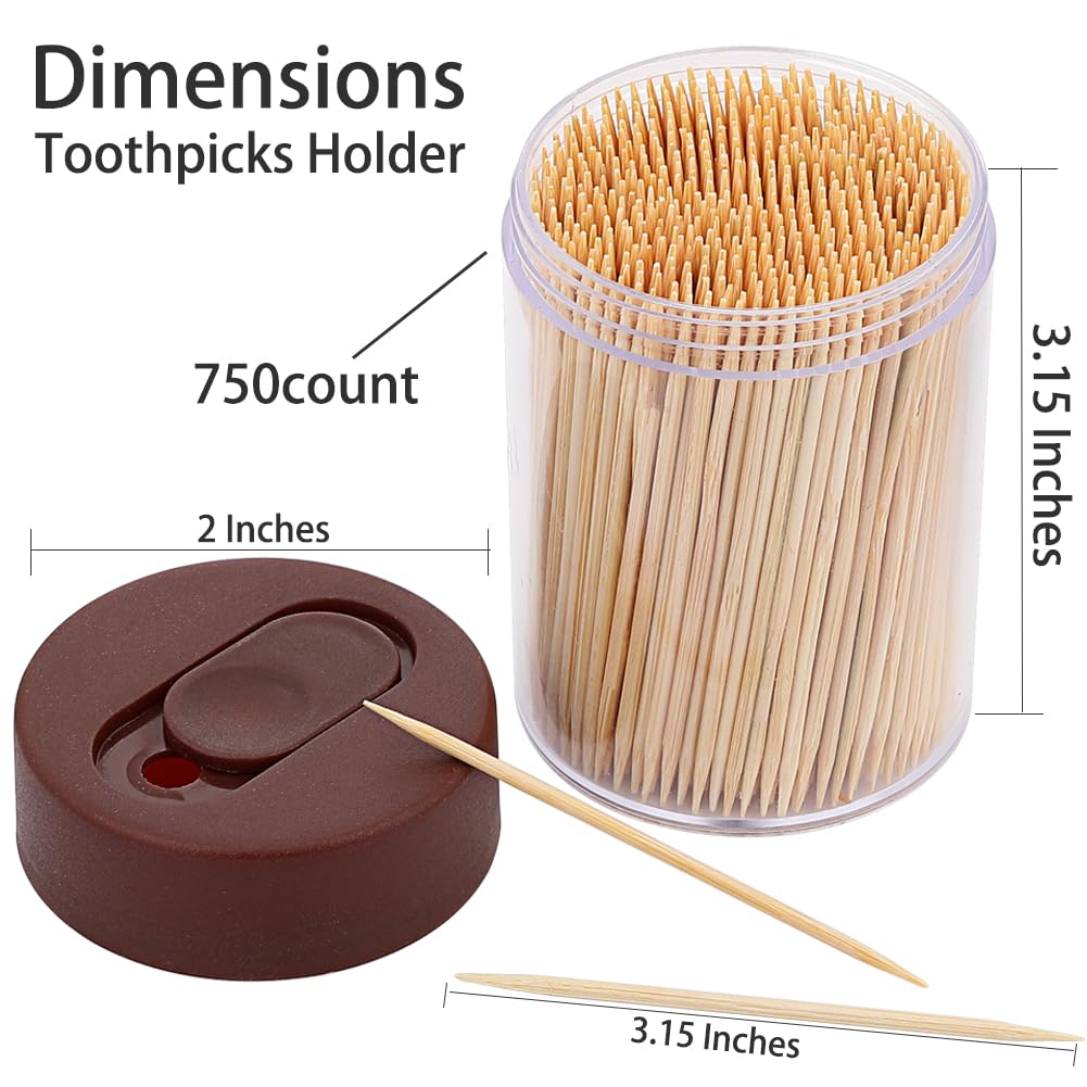 Premium Bamboo Toothpicks 3000 Count with 4 Reusable Toothpick Dispensers - Sturdy & Smooth for Party, Bar, BBQ, Fruit, Olive & Dental Hygiene | Ideal for Home, Restaurant & Catering Events